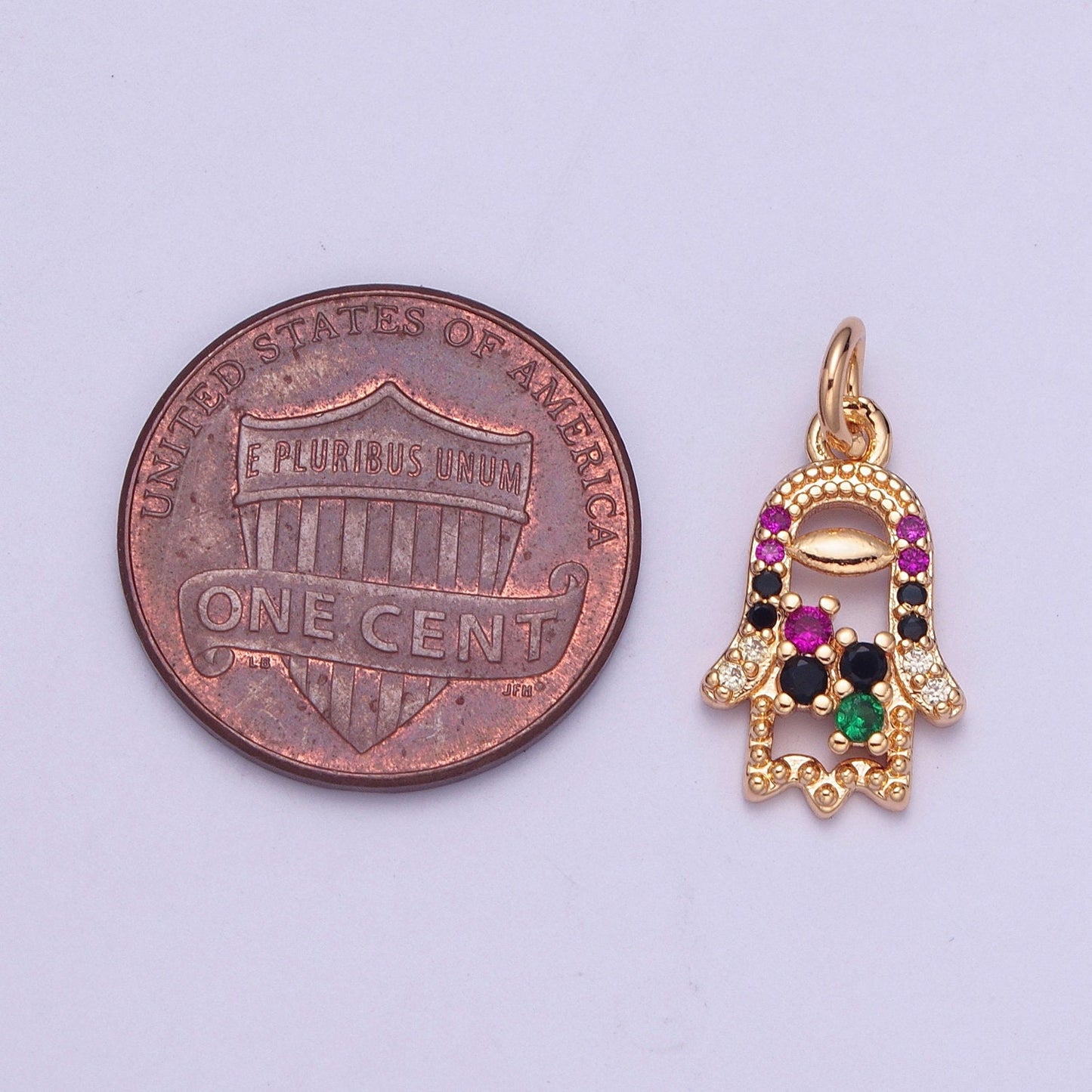 Dainty Hamsa Hand Charm Multicolored Micro Pave CZ Beaded Pendant 14K Gold Plated Micro CZ Pave | DIY Piece for Necklace Bracelet | X-185