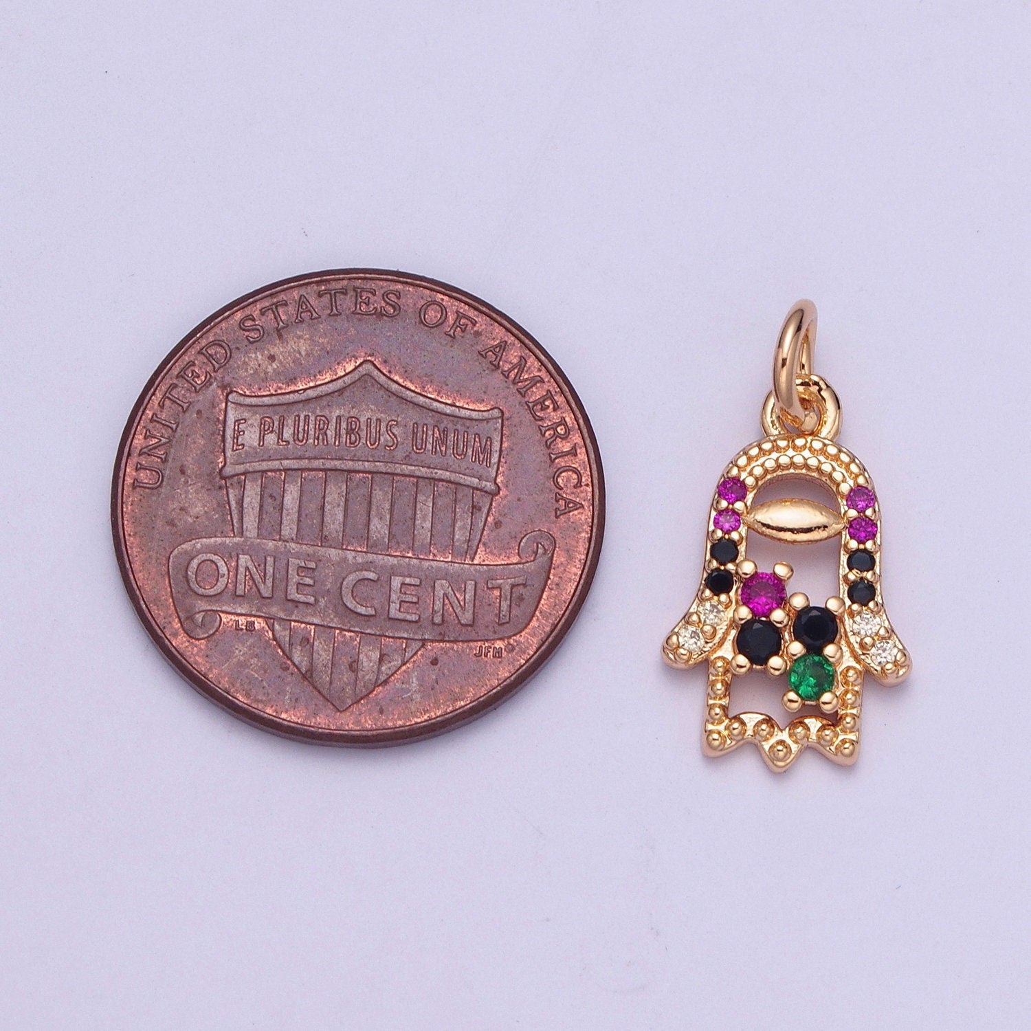 Dainty Hamsa Hand Charm Multicolored Micro Pave CZ Beaded Pendant 14K Gold Plated Micro CZ Pave | DIY Piece for Necklace Bracelet | X-185