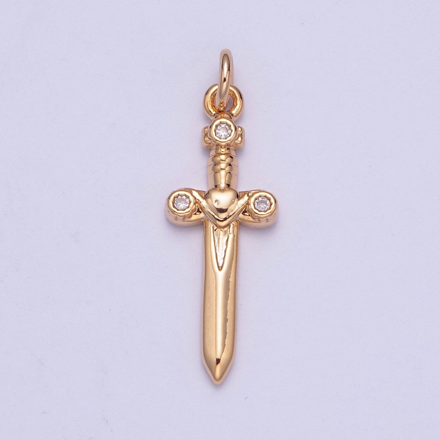 14K Gold Plated Dainty Sword Pendant Small Gladius Dagger Amulet Clear Micro CZ Pave | DIY Fashion Charm Add on Necklace Bracelet | AC397
