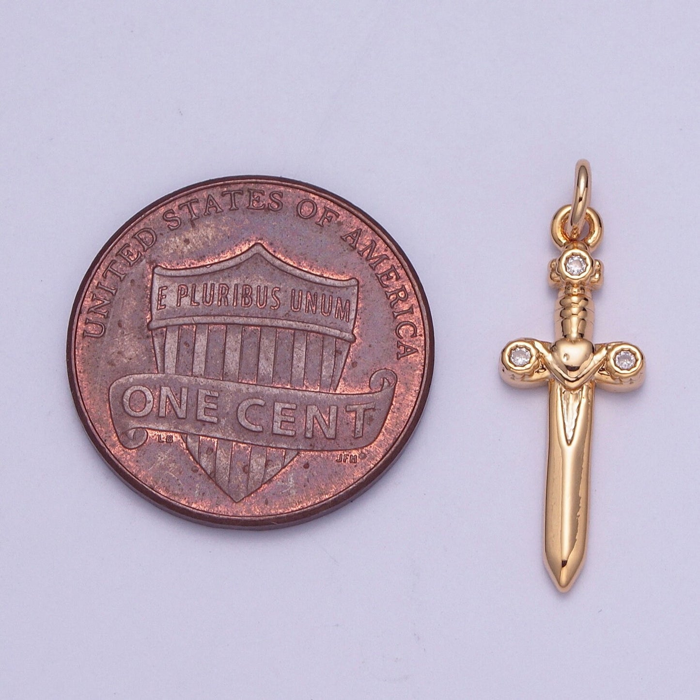14K Gold Plated Dainty Sword Pendant Small Gladius Dagger Amulet Clear Micro CZ Pave | DIY Fashion Charm Add on Necklace Bracelet | AC397