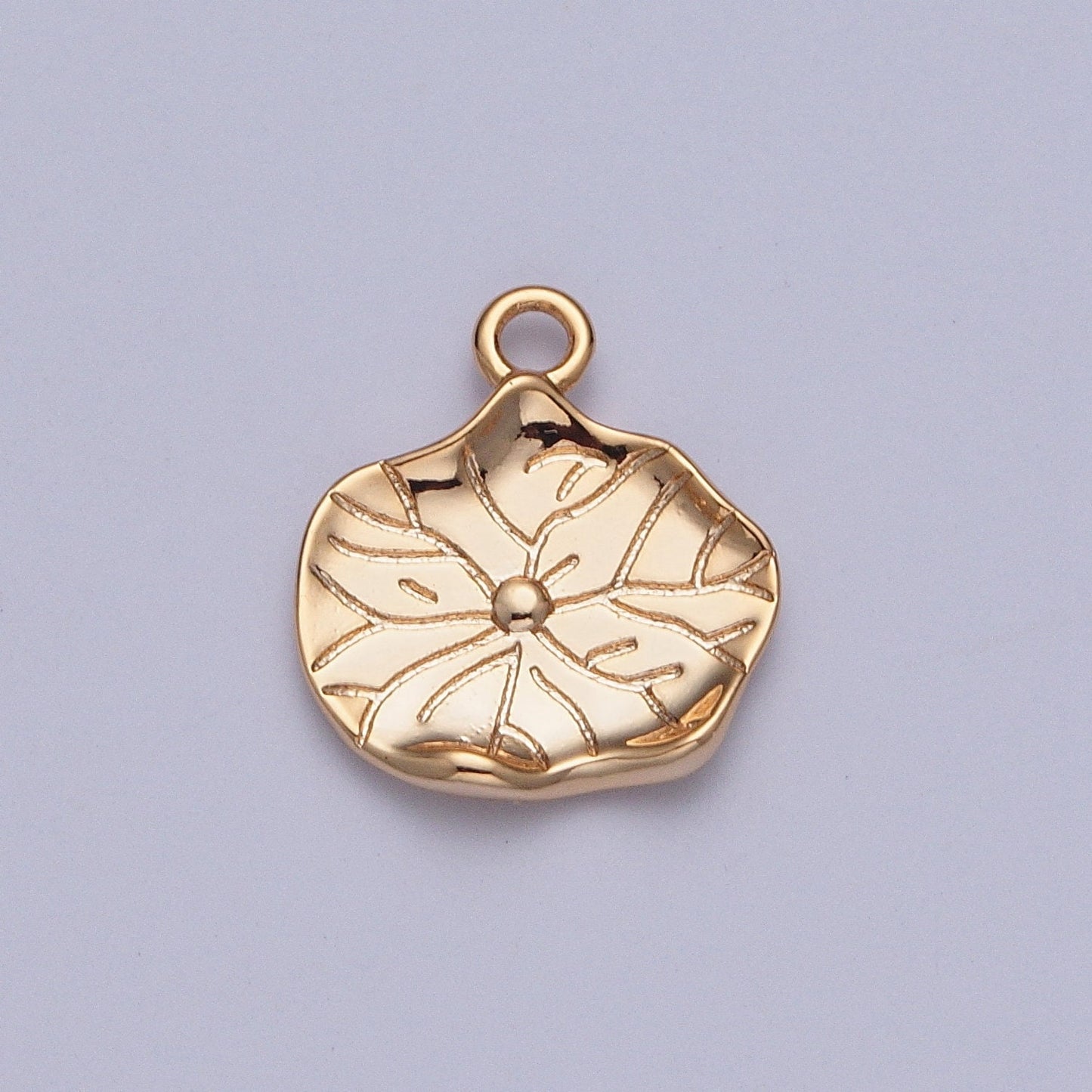 16K Gold Plated Dainty Lily Pod Leaf Pendant with Clear CZ Baguette Stone, Reticulate Venation Leaf Branched Out Veins Charm | X-200