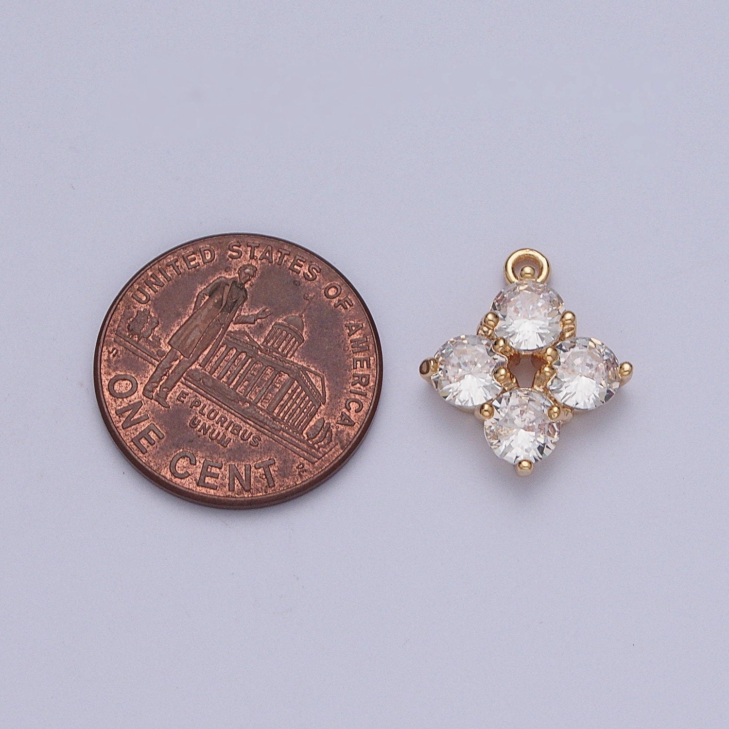 Dainty Gold Plated Flower 4-Stoned Diamond Charm Micro Pave Cubic Zirconia Cz Pendant for Necklace Earring Bracelet | X-210