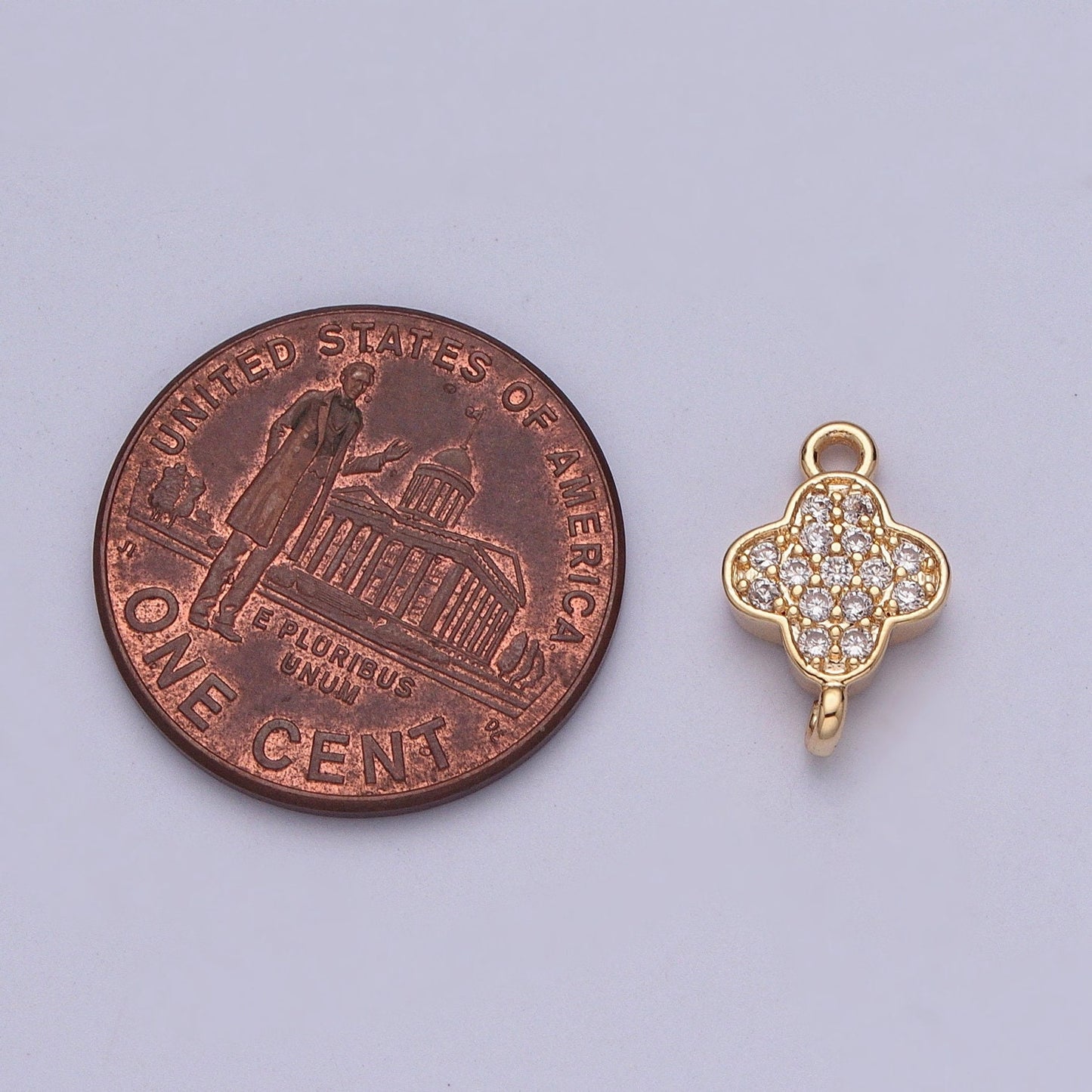 Tiny Gold Four-Leaf Floral Charm Connector Micro Pave CZ for Bracelet Necklace Flower Florette Jewelry Finding | G-881