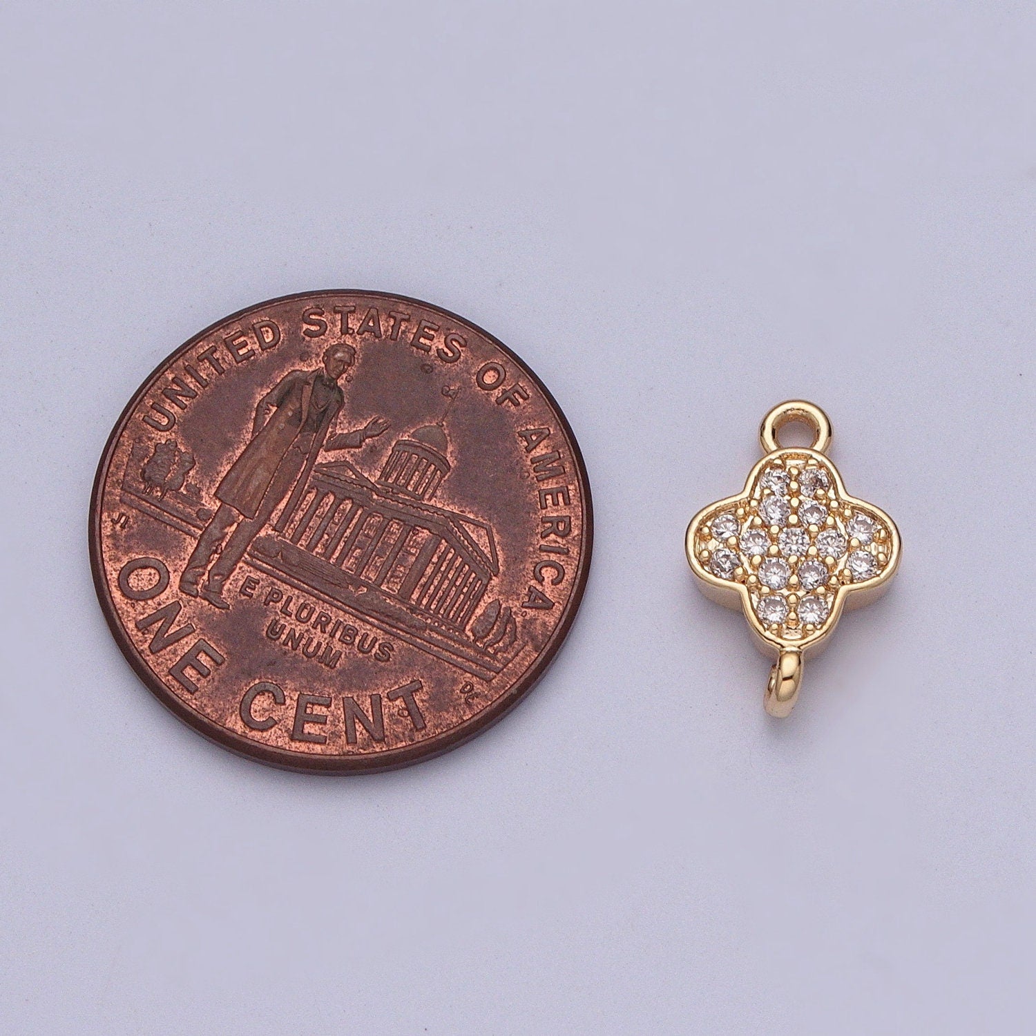 Tiny Gold Four-Leaf Floral Charm Connector Micro Pave CZ for Bracelet Necklace Flower Florette Jewelry Finding | G-881