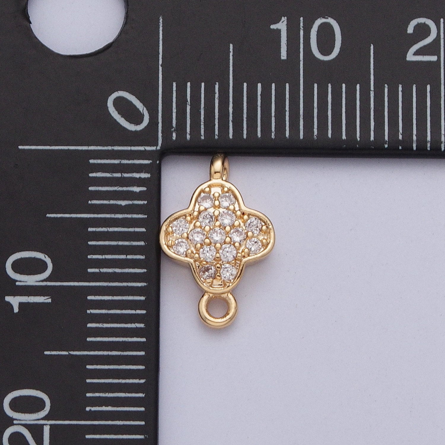 Tiny Gold Four-Leaf Floral Charm Connector Micro Pave CZ for Bracelet Necklace Flower Florette Jewelry Finding | G-881