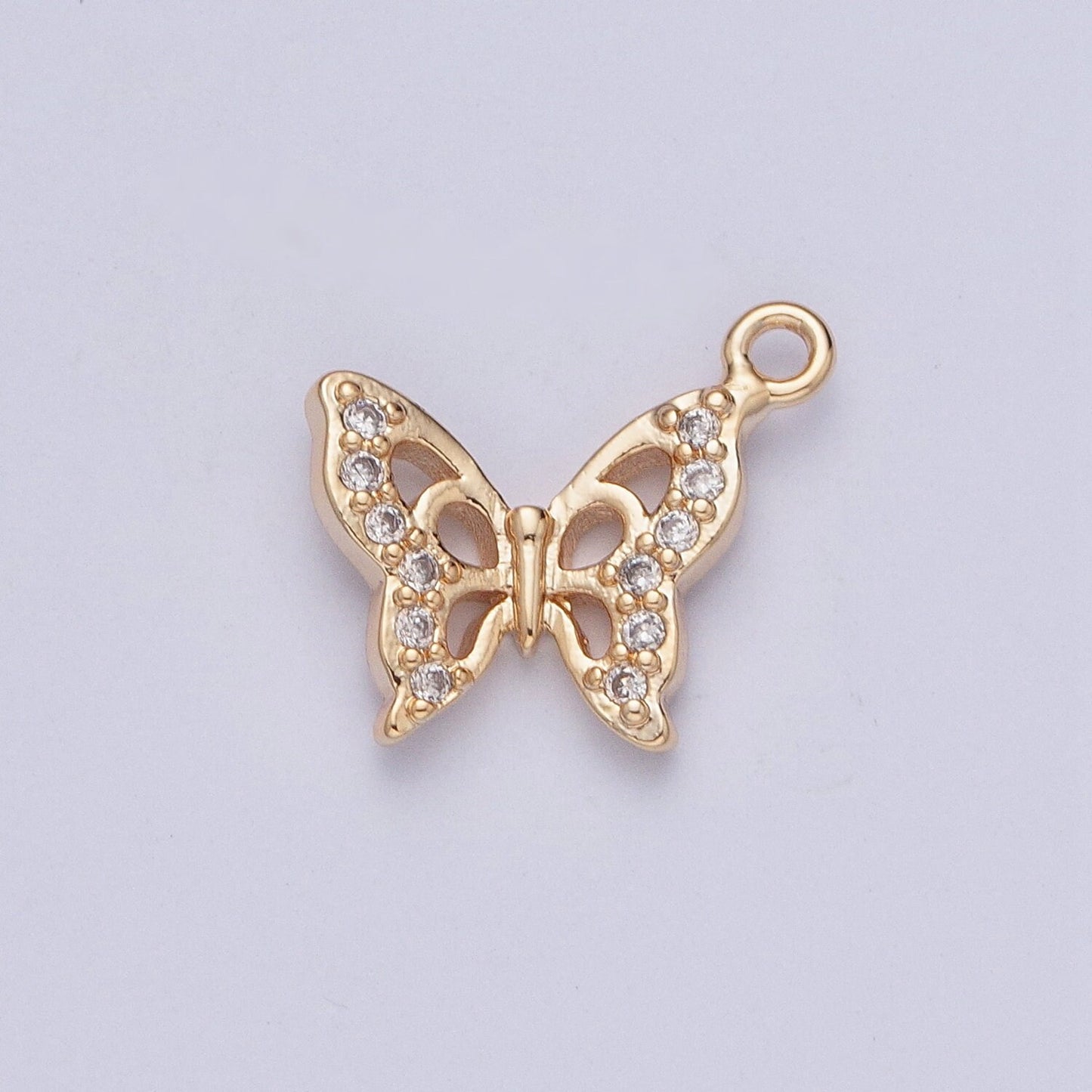 Dainty Gold Butterfly Pendant with Clear Cubic Zirconia Stone Hollow Wings Mariposa Charm | X-201