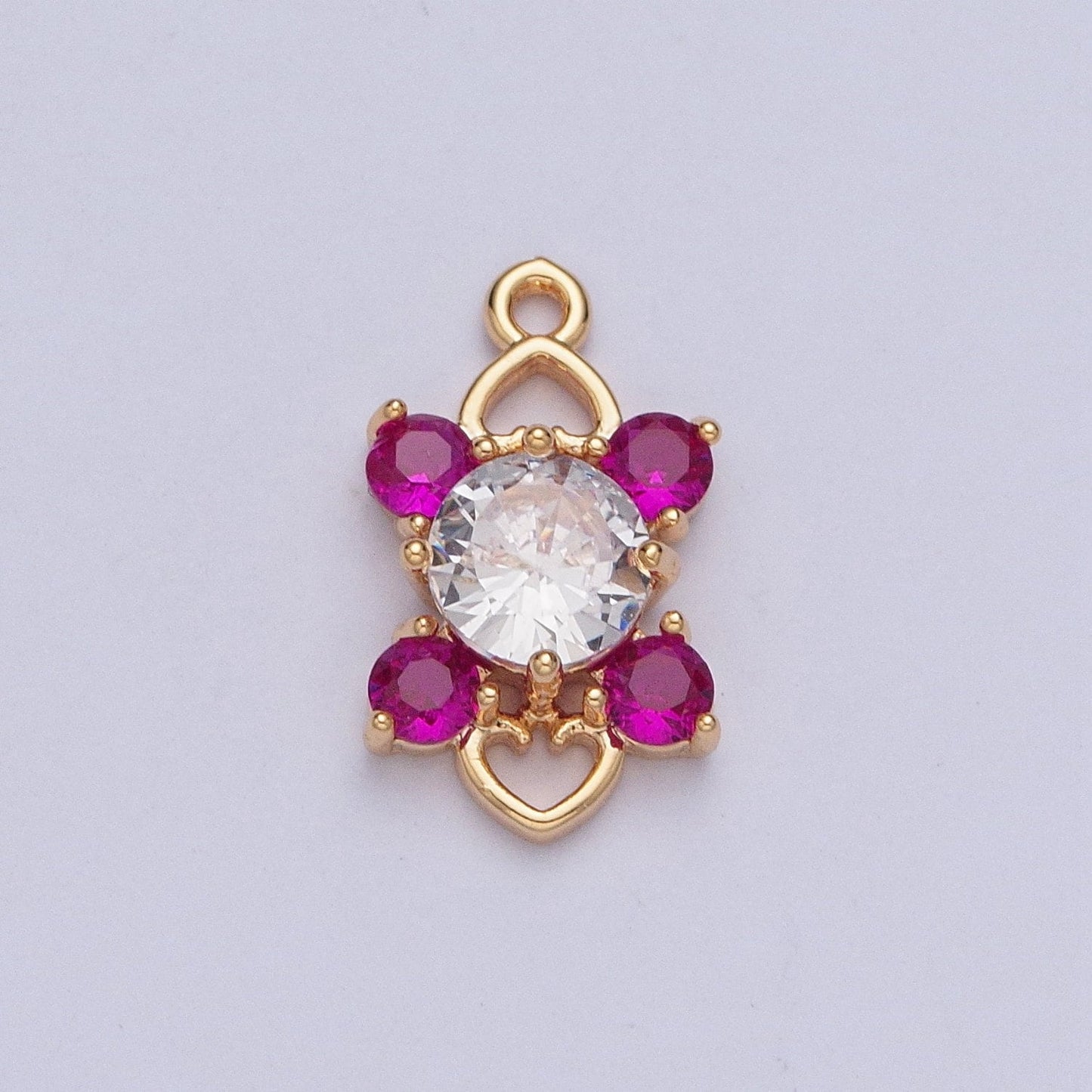 Dainty Gold 4-Pointed Side Stars Colored/Clear Charm Love Heart Link Micro Pave Cubic Zarconia CZ Stones for Necklace Jewelry | X-211~X-214