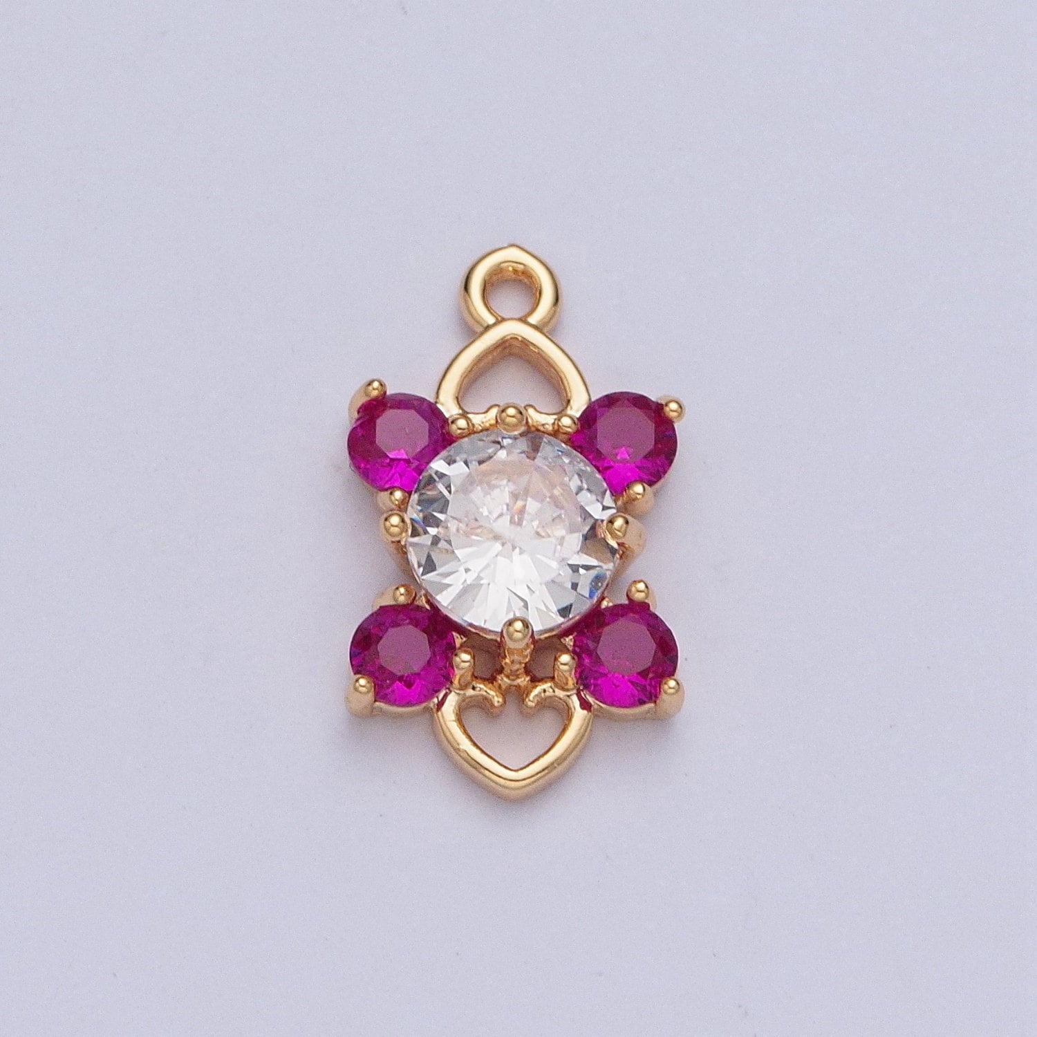 Dainty Gold 4-Pointed Side Stars Colored/Clear Charm Love Heart Link Micro Pave Cubic Zarconia CZ Stones for Necklace Jewelry | X-211~X-214