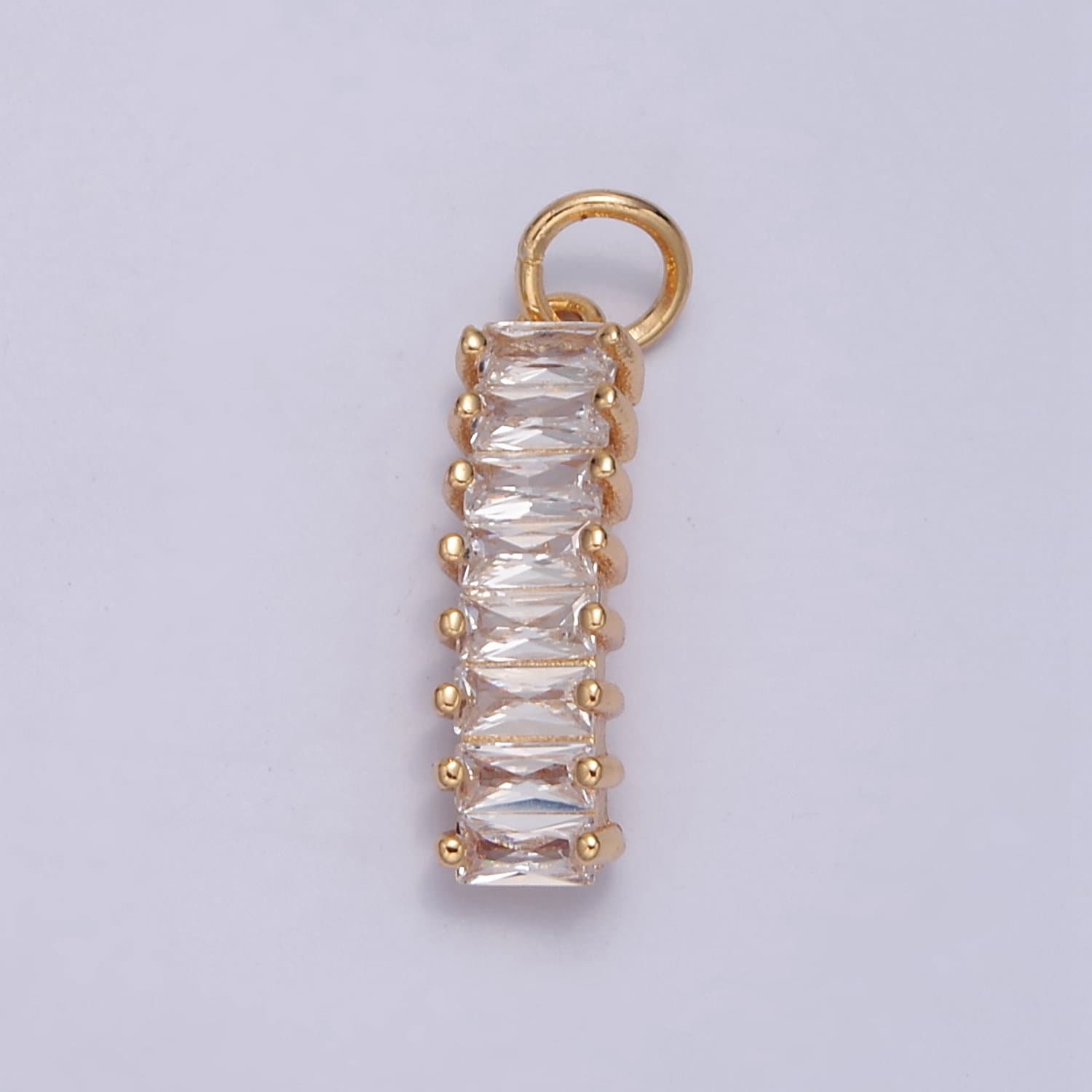 21.8mm x 5.4mm Clear Baguette Charm, Gold Filled Cubic Zirconia Pendant For DIY Jewelry Necklace Making, W-194