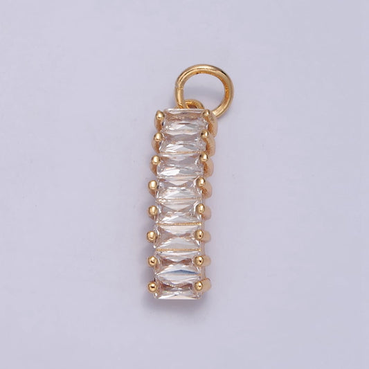 21.8mm x 5.4mm Clear Baguette Charm, Gold Filled Cubic Zirconia Pendant For DIY Jewelry Necklace Making, W-194