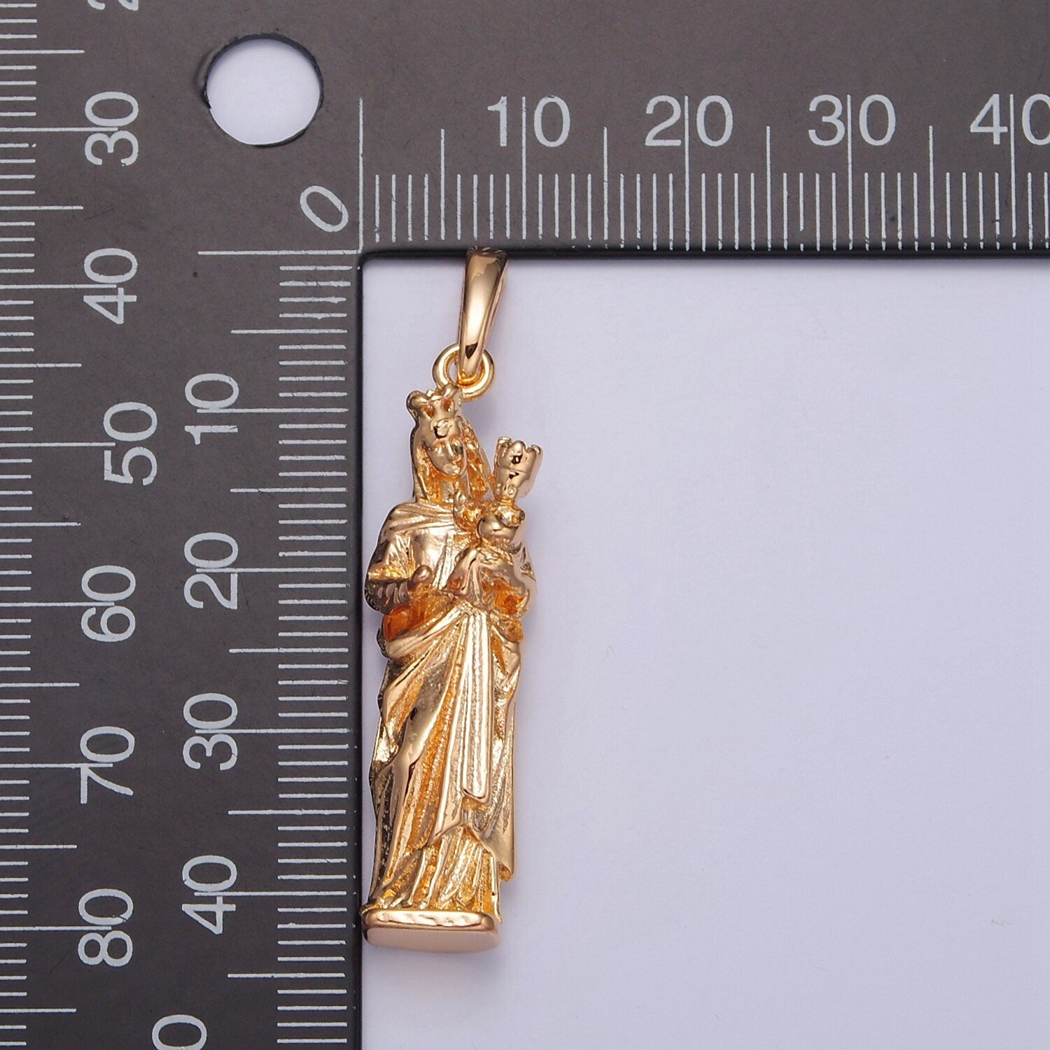 16K Gold Filled Mother Mary with Baby Jesus Charm, Religious Christian Catholic Pendant For DIY Jewelry Making, I-070