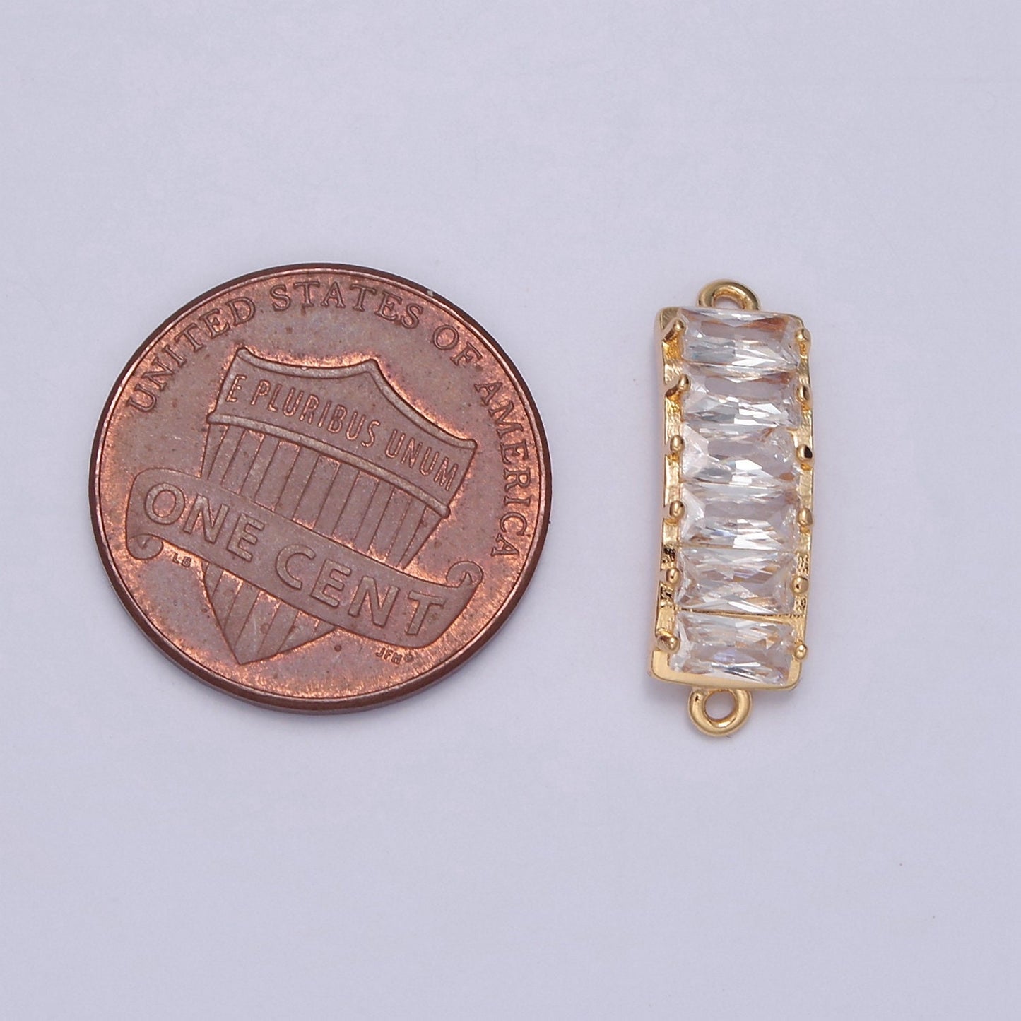 16K Gold Filled Baguette CZ Connector, 19.2mmx6.3mm Rectangle Cubic Zirconia For DIY Jewelry Component | F-696