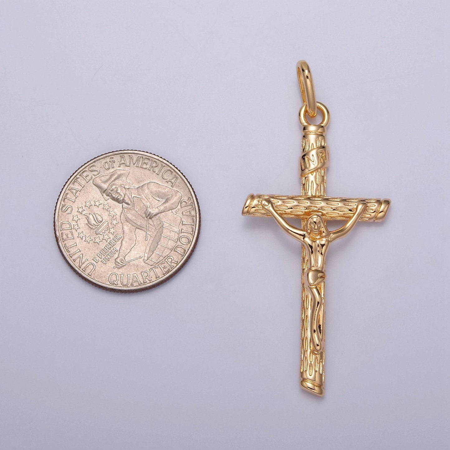 16k Gold Filled Cross Pendant Crucifix Charm Jesus on the Cross for Religious Jewelry Making I-076