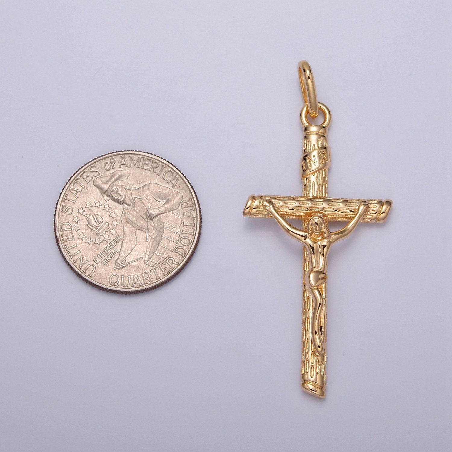 16k Gold Filled Cross Pendant Crucifix Charm Jesus on the Cross for Religious Jewelry Making I-076