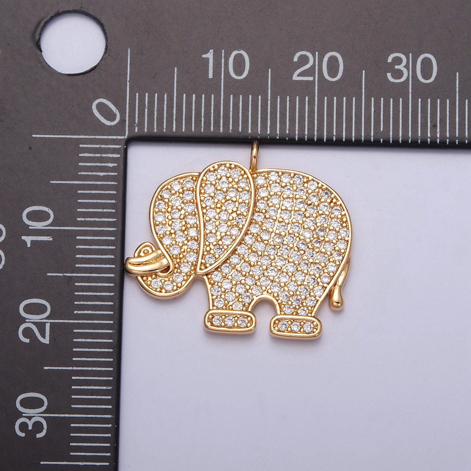 Gold Pave Elephant Charm Cute Dumbo Charm for Necklace Bracelet Component W-195