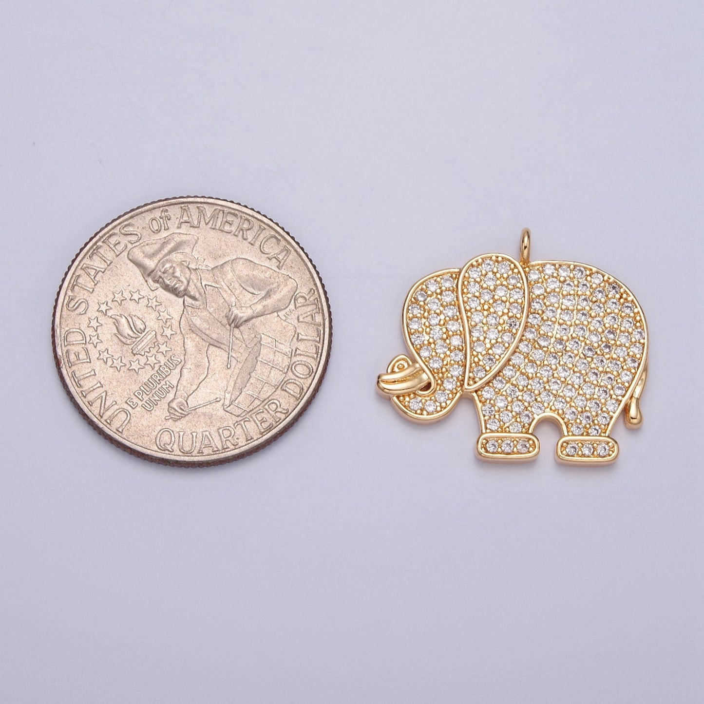 Gold Pave Elephant Charm Cute Dumbo Charm for Necklace Bracelet Component W-195
