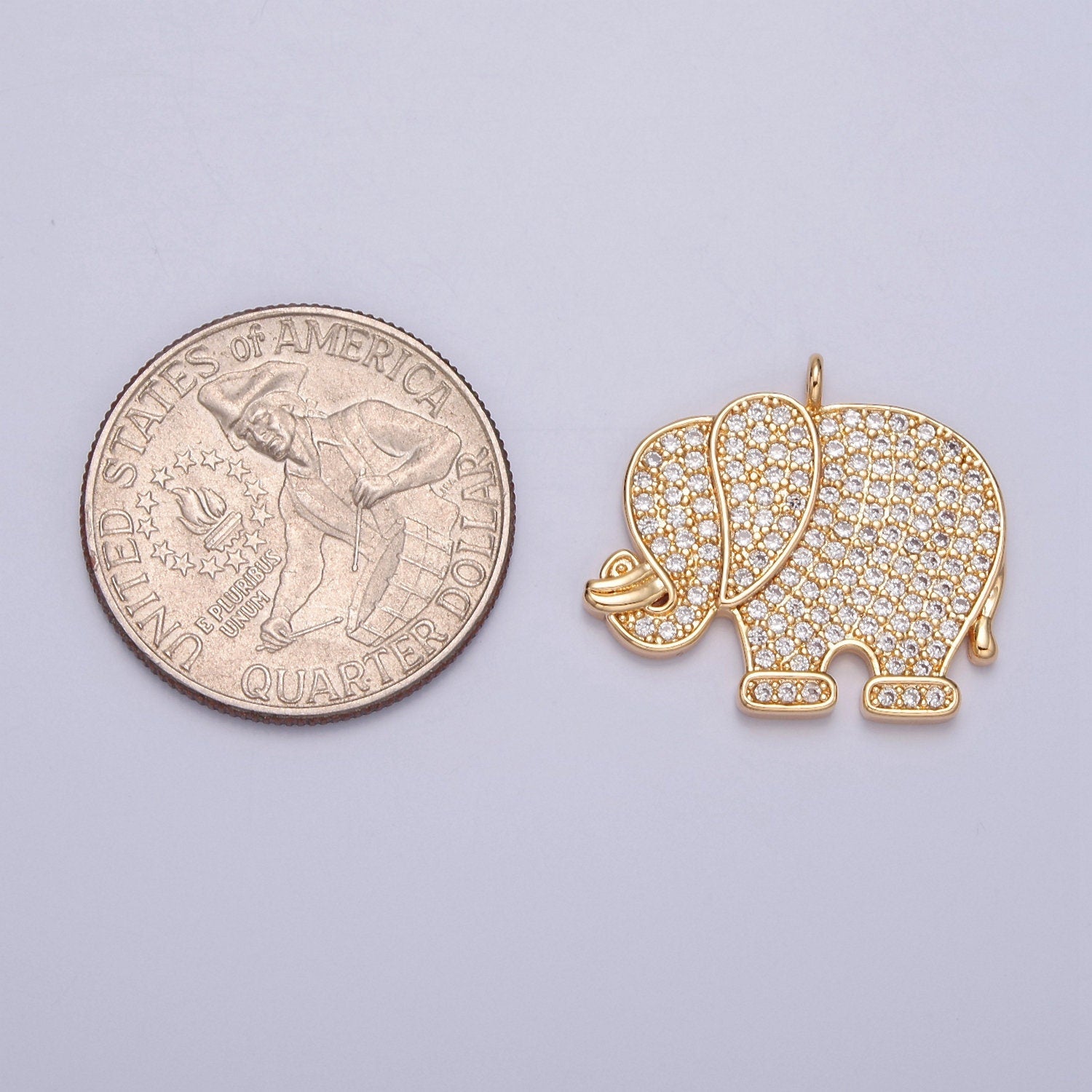 Gold Pave Elephant Charm Cute Dumbo Charm for Necklace Bracelet Component W-195