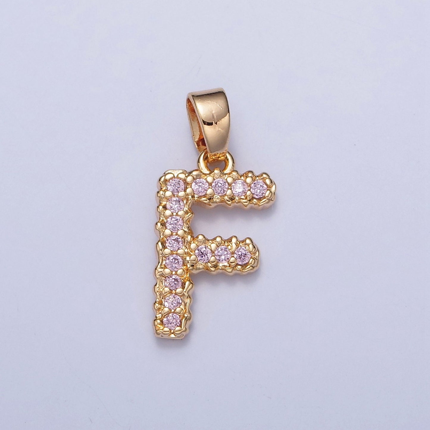 18K Gold Filled Pink CZ Initial, Micro Pave Cubic Zirconia Alphabet Letter, Dainty Personalized Pendant For Jewelry Making