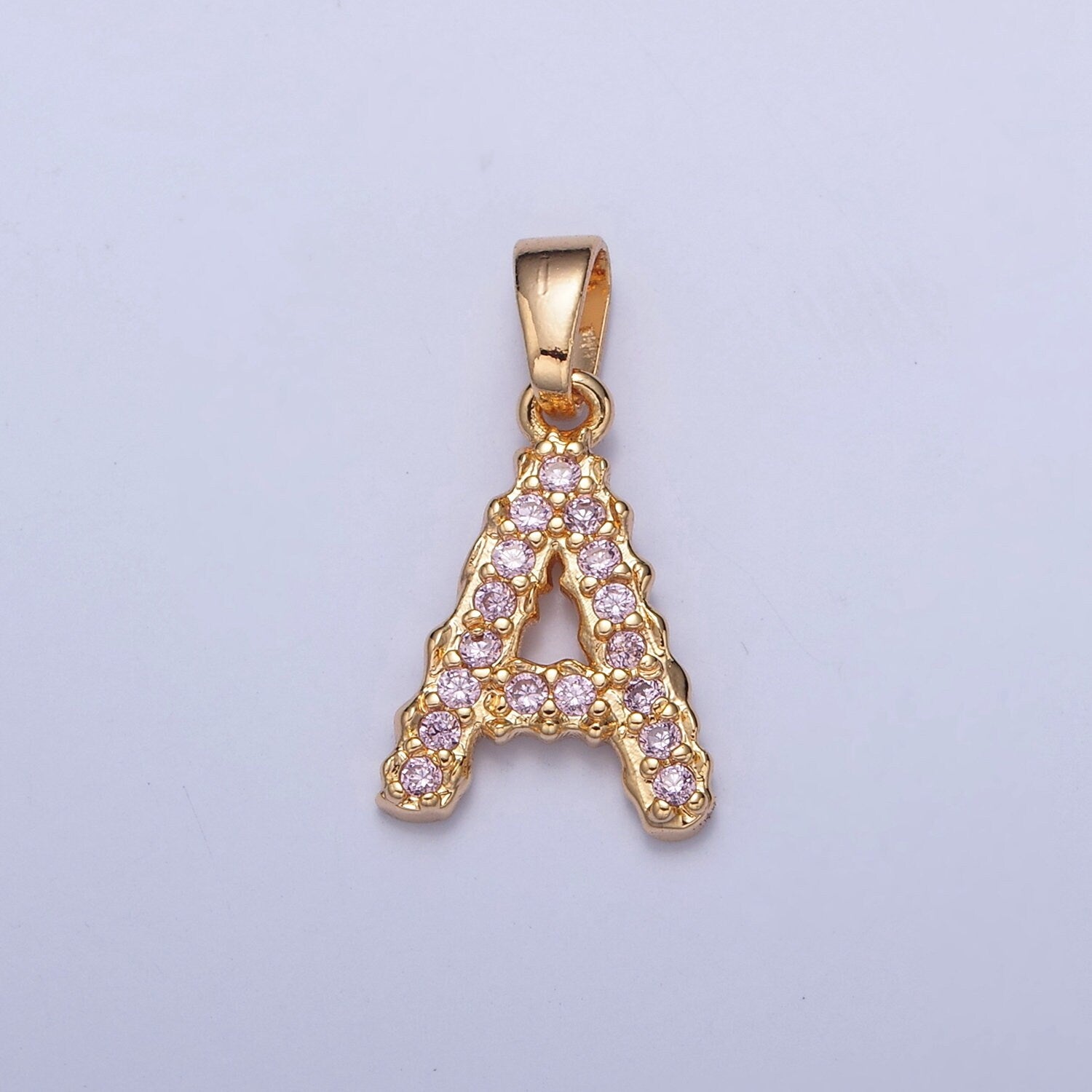 18K Gold Filled Pink CZ Initial, Micro Pave Cubic Zirconia Alphabet Letter, Dainty Personalized Pendant For Jewelry Making
