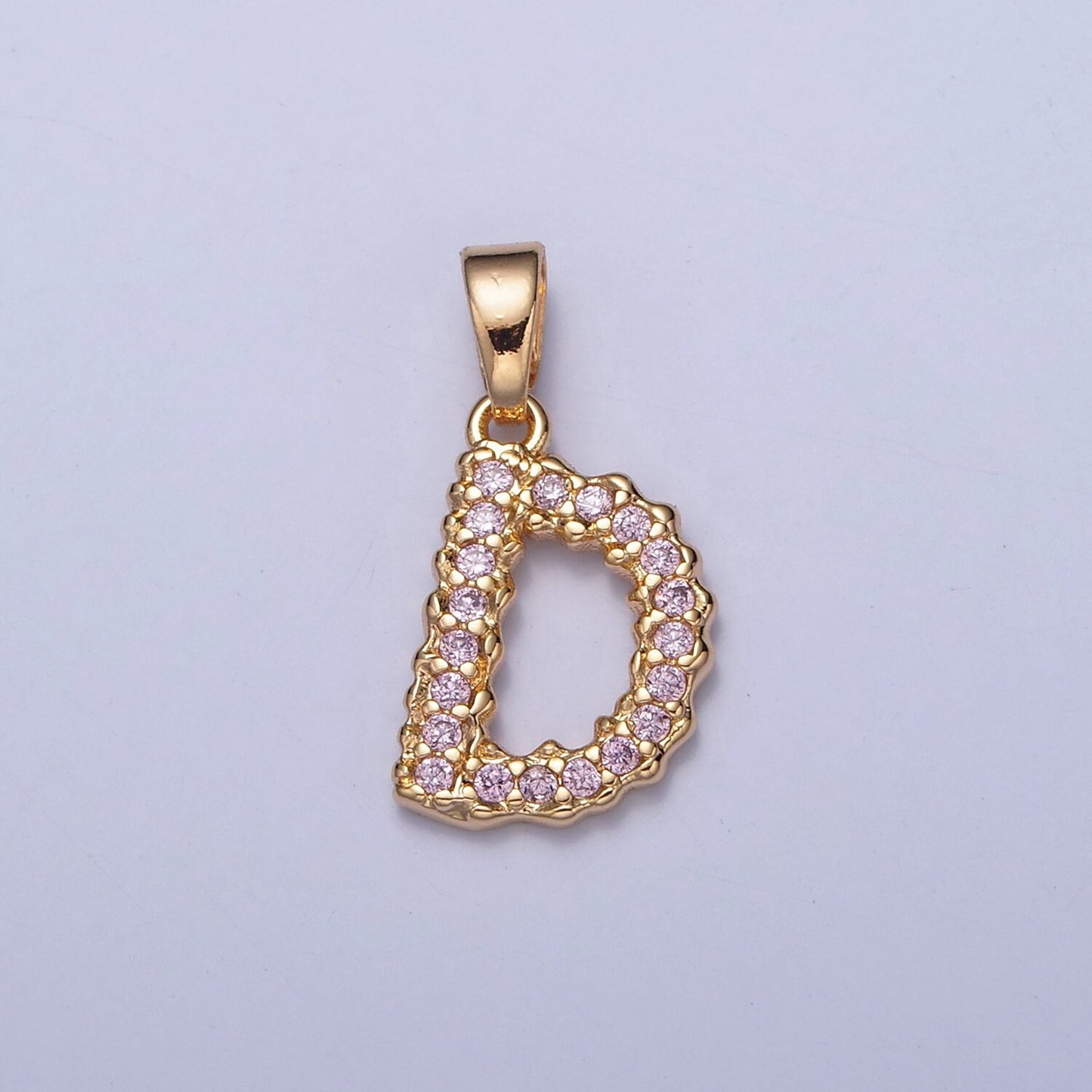 18K Gold Filled Pink CZ Initial, Micro Pave Cubic Zirconia Alphabet Letter, Dainty Personalized Pendant For Jewelry Making