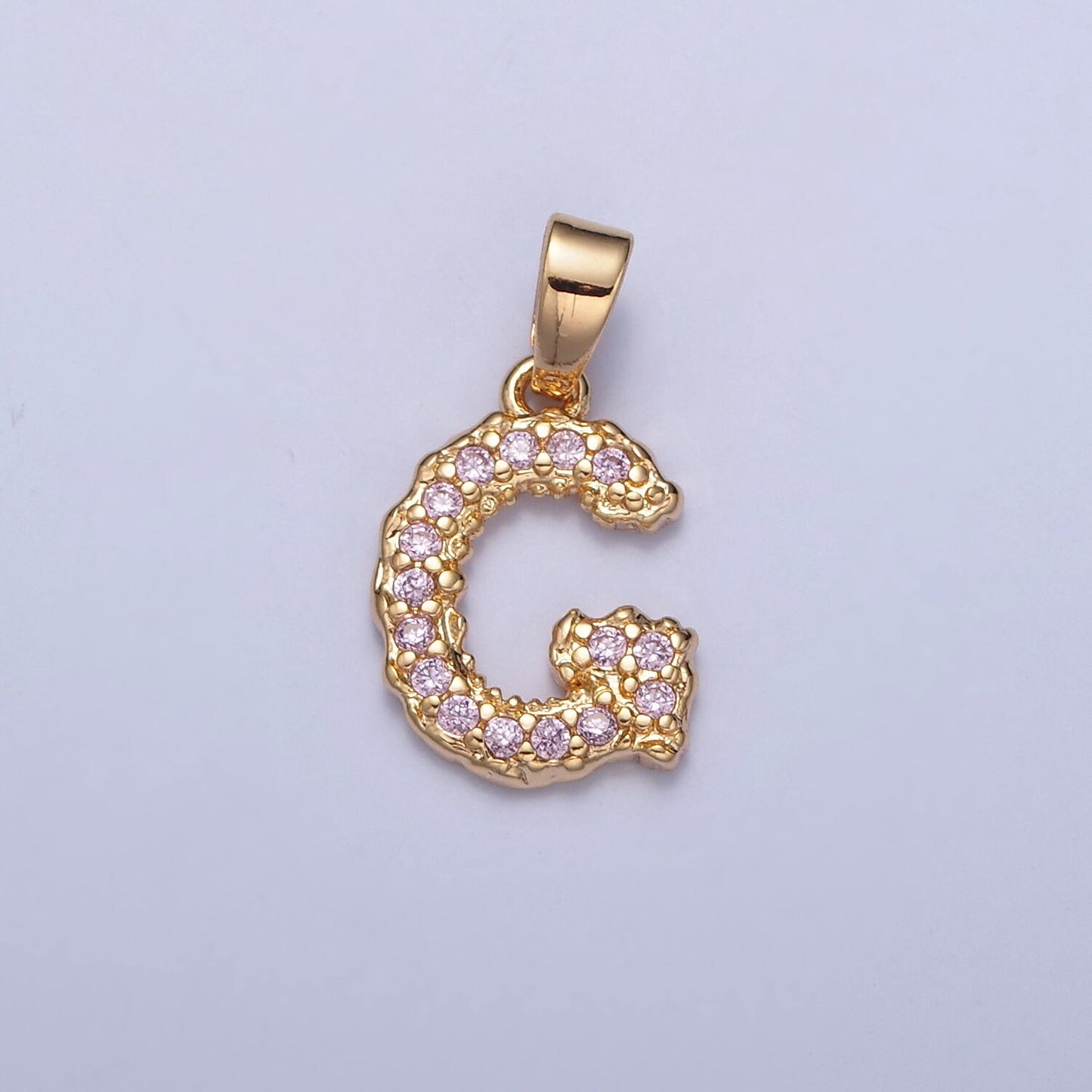 18K Gold Filled Pink CZ Initial, Micro Pave Cubic Zirconia Alphabet Letter, Dainty Personalized Pendant For Jewelry Making