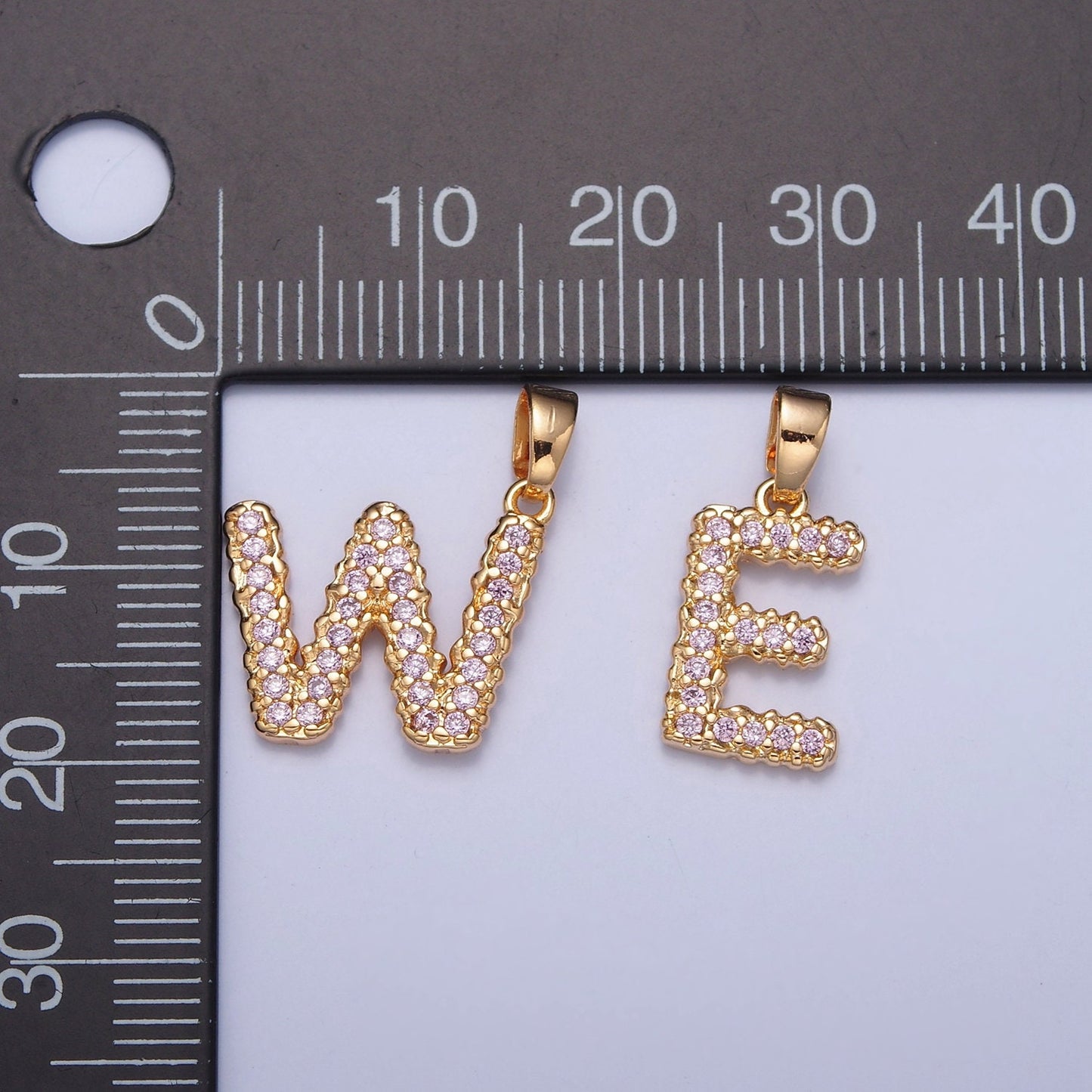 18K Gold Filled Pink CZ Initial, Micro Pave Cubic Zirconia Alphabet Letter, Dainty Personalized Pendant For Jewelry Making