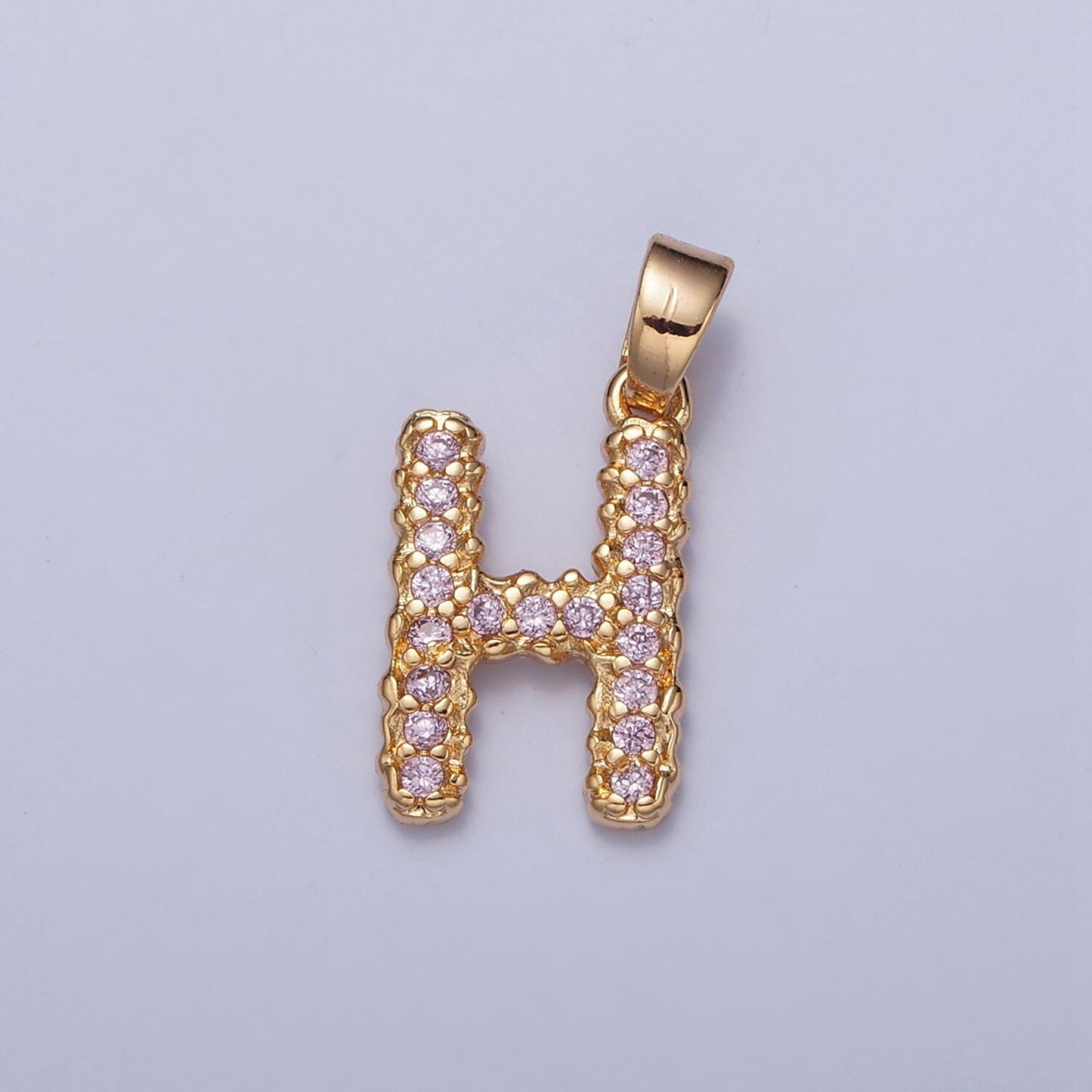 18K Gold Filled Pink CZ Initial, Micro Pave Cubic Zirconia Alphabet Letter, Dainty Personalized Pendant For Jewelry Making