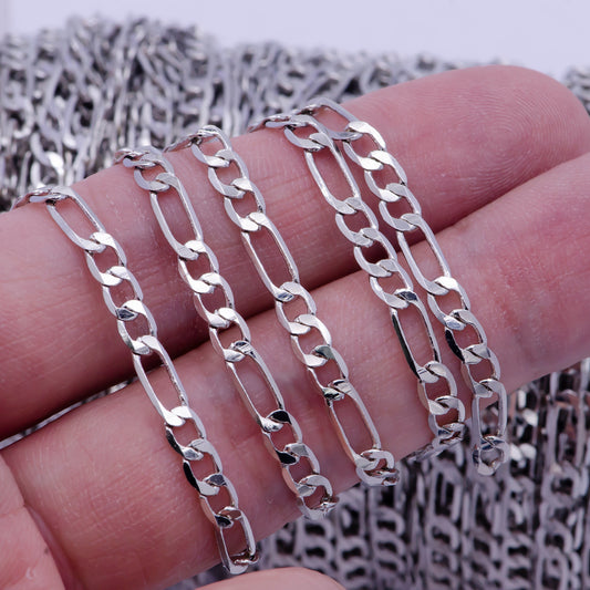 Rhodium Silver Plated Unfinished Flat Figaro Chain by Yard, Wholesale Bulk Figaro Chain | ROLL-737