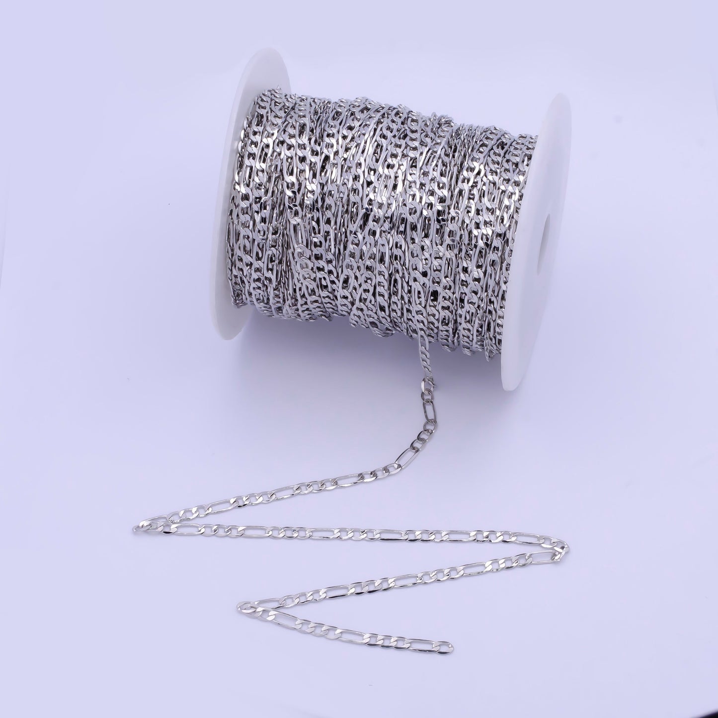 Rhodium Silver Plated Unfinished Flat Figaro Chain by Yard, Wholesale Bulk Figaro Chain | ROLL-737