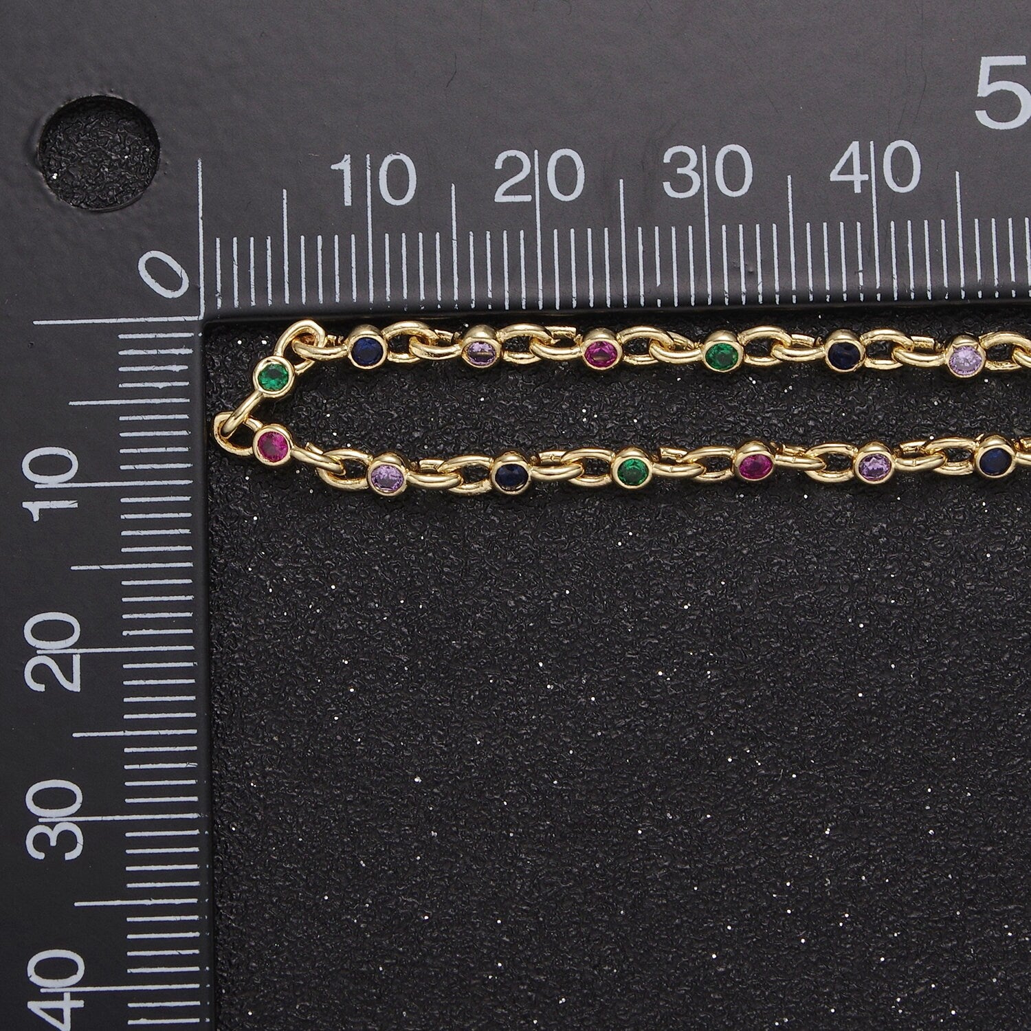 2.5mm Mini 24K Gold Filled Round Bezel Unsoldered Cut Cubic Zirconia CZ Chain By Yard Bulk Wholesale | ROLL-750, -751, -752, -753