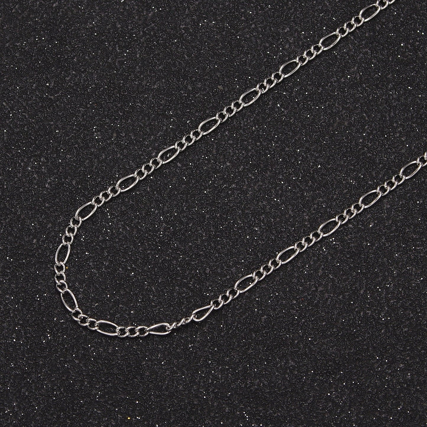 Dainty Rhodium Unfinished Silver Plated Flat Figaro Chain by Yard, Wholesale Bulk Figaro Chain | ROLL-762