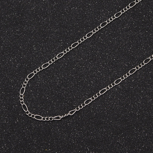 Dainty Rhodium Unfinished Silver Plated Flat Figaro Chain by Yard, Wholesale Bulk Figaro Chain | ROLL-762