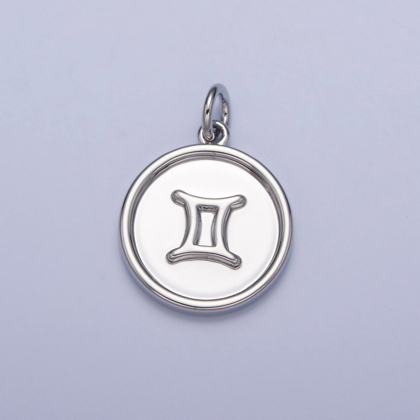 Silver Small Round Circle Zodiac Charms White Gold-Filled Astrological Zodiac Signs, Zodiac Symbols, Birthday, Horoscope Charm A1445-A1450