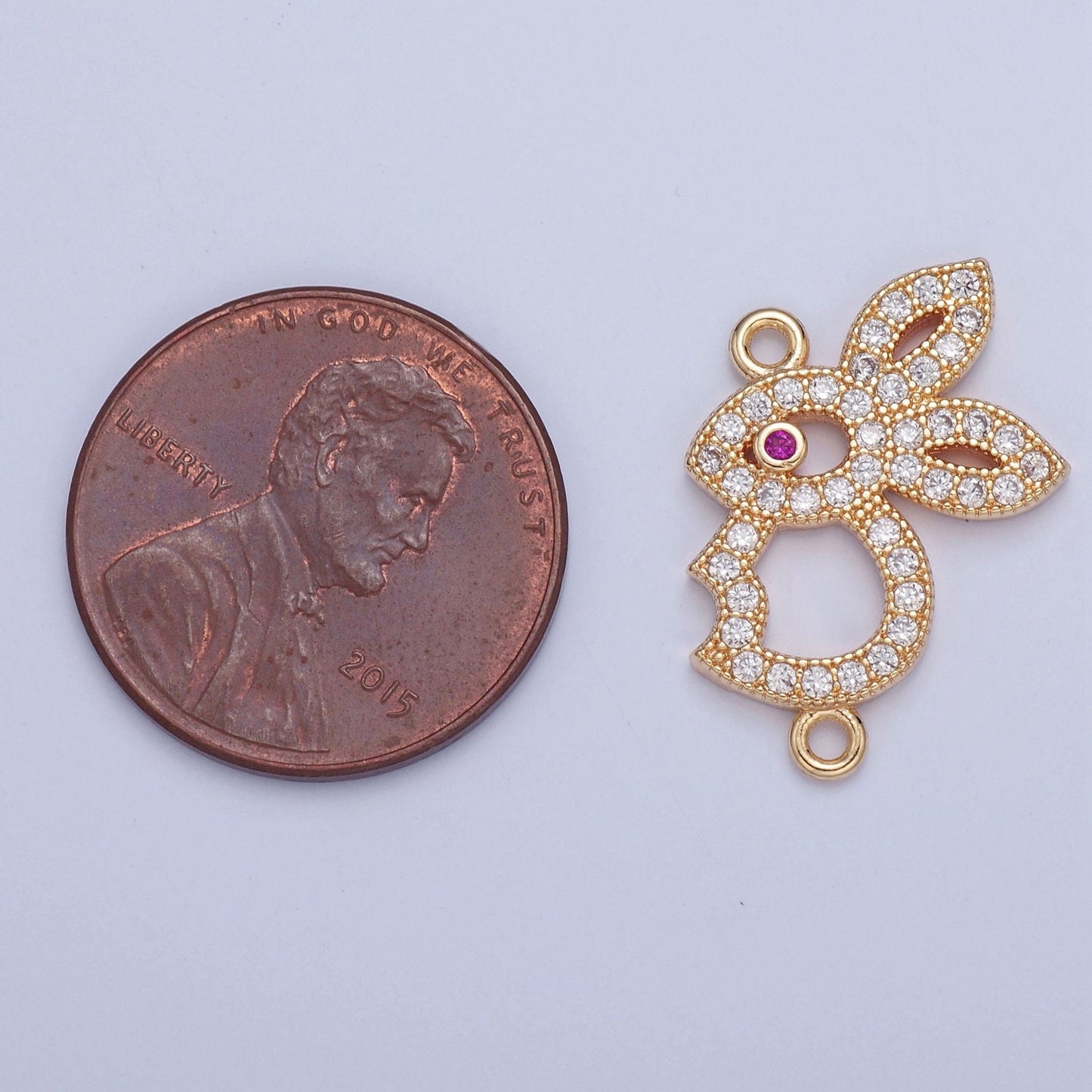 Dainty 16K Gold Red Eye Bunny Cubic Charm Connector for Bracelet | G-926