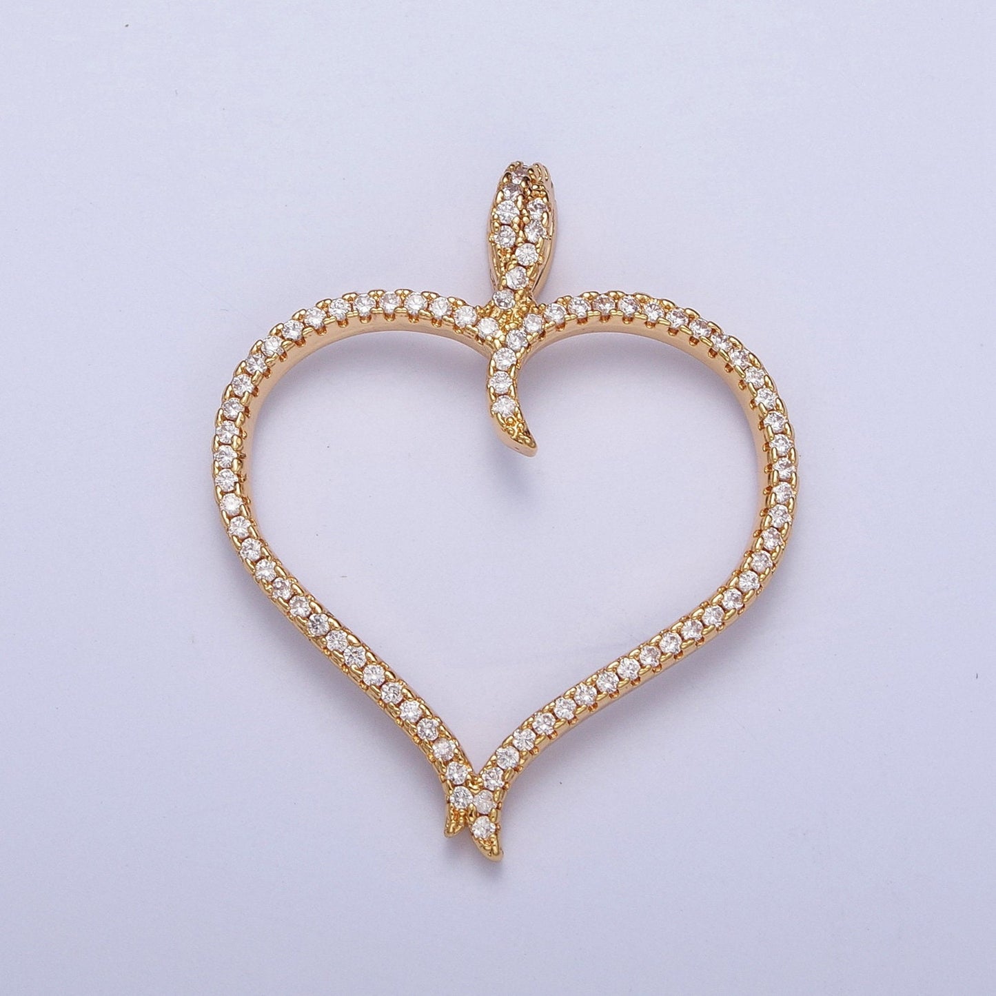 24K Gold Filled Clear Micro Pave Cubic Zirconia CZ Love Heart Outline Pendant, Love Valentine Charm For Jewelry Necklace Making | X-434