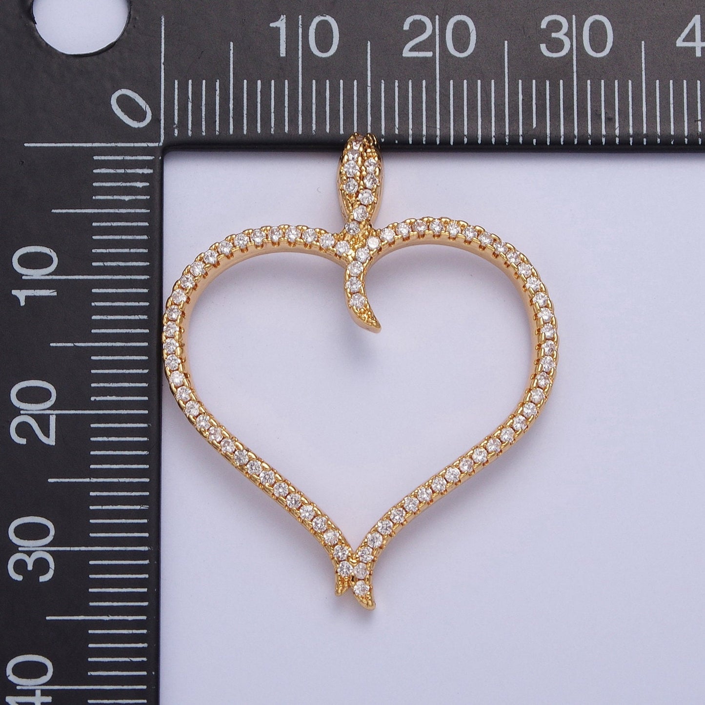 24K Gold Filled Clear Micro Pave Cubic Zirconia CZ Love Heart Outline Pendant, Love Valentine Charm For Jewelry Necklace Making | X-434