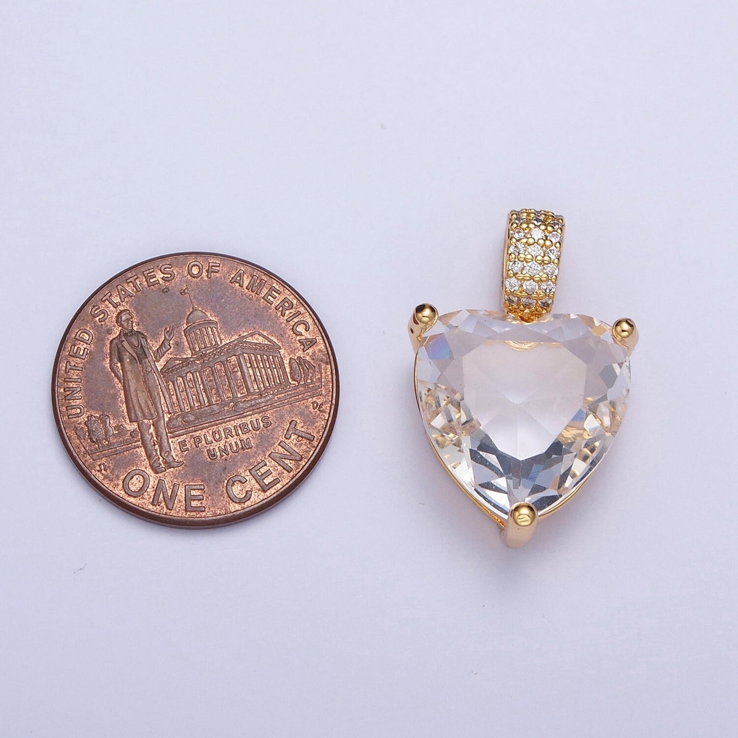 24K Gold Filled Clear Cubic Zirconia Heart Love CZ Pendant, Valentine's Day Dainty Love Charm For Jewelry Making | X-436