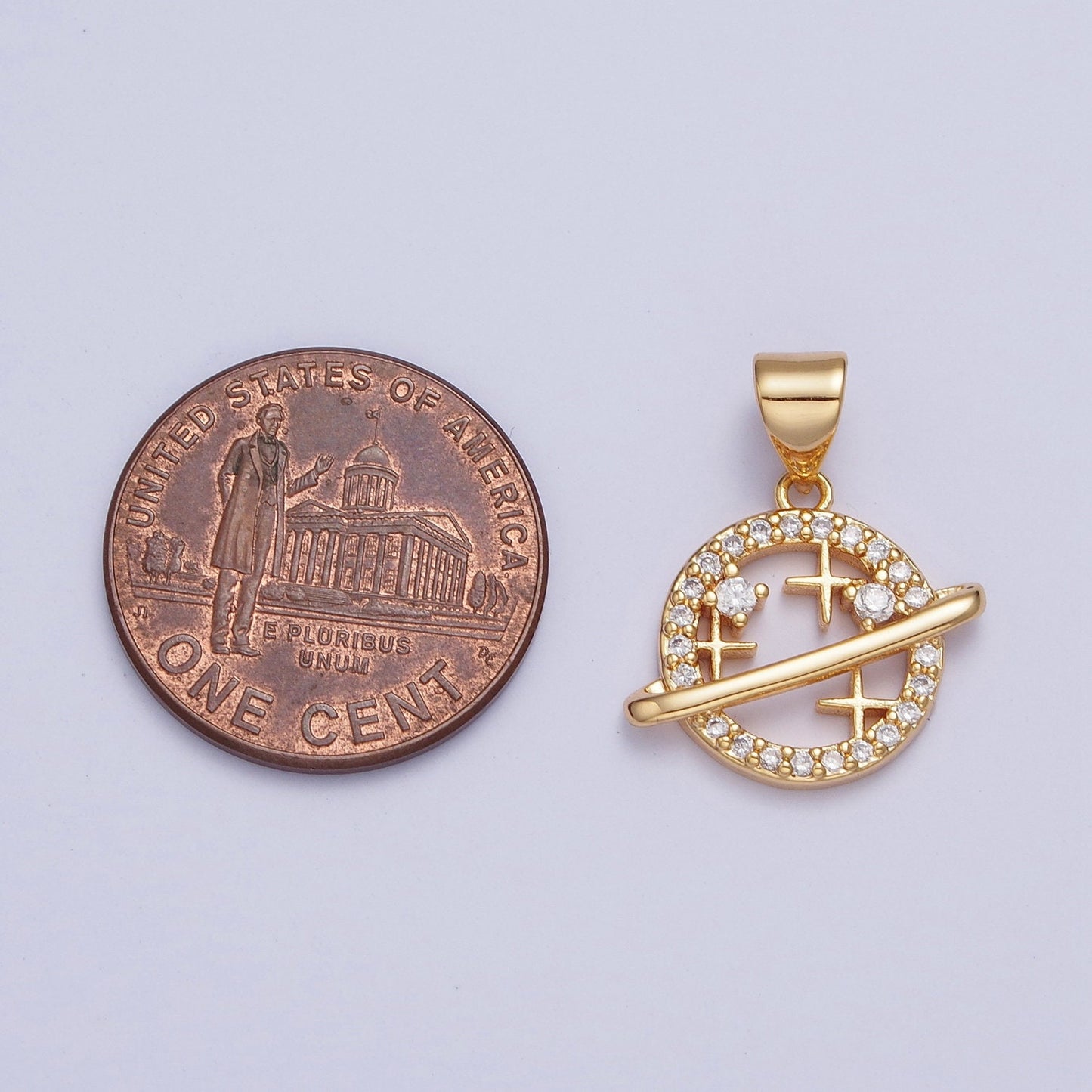 Dainty Round Celestial Space Planet Stars Micro CZ Pave Stone Pendant | 24K Gold Filled DIY Charm Add on Necklace Bracelet Earring | X-438