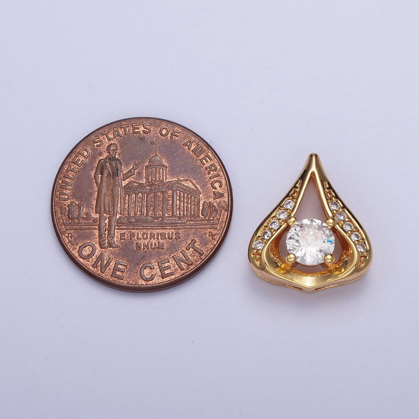 24K Gold Filled Mini Teardrop Center CZ Clear Stone Pendant, Tear Drop Shape Charm Dainty Crystal Cz Stone for Necklace Bracelet | X-443