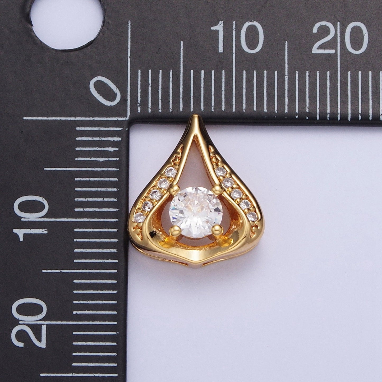 24K Gold Filled Mini Teardrop Center CZ Clear Stone Pendant, Tear Drop Shape Charm Dainty Crystal Cz Stone for Necklace Bracelet | X-443
