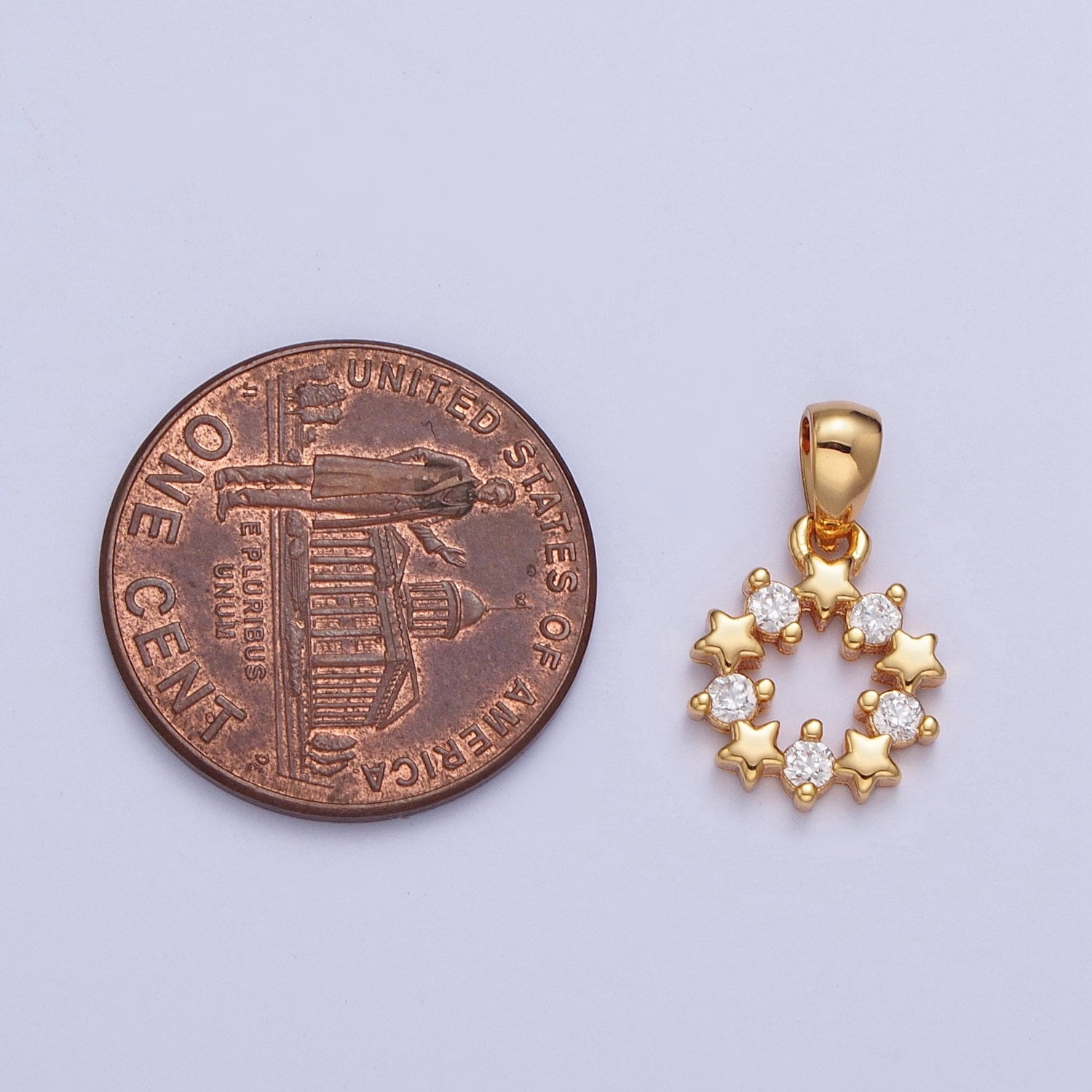 24K Gold Filled Round Dainty Stars Micro Pave Cubic Zirconia CZ Stones Pendant, Round Circular Stars Charm Bracelet Necklace Jewelry | X-449