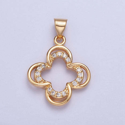 Dainty Four Leaf Clover Lucky Pendant for Necklace Bracelet Supply, Floral Flower Emblem Pendant, Four-Leaf Clover | X-453