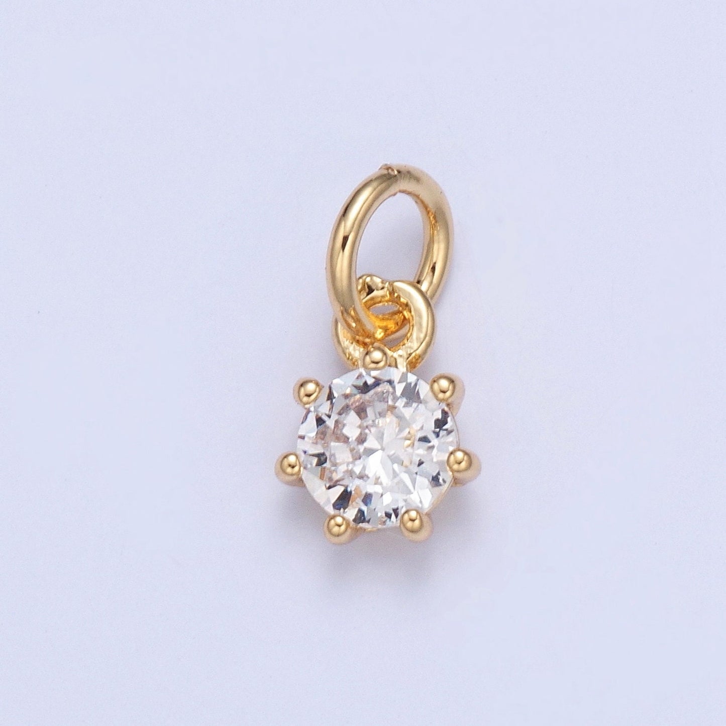 24K Tiny Round Cubic Zirconia Pendant Add on Charm Dainty Crystal Cz Stone for Necklace Bracelet Supply | X-107