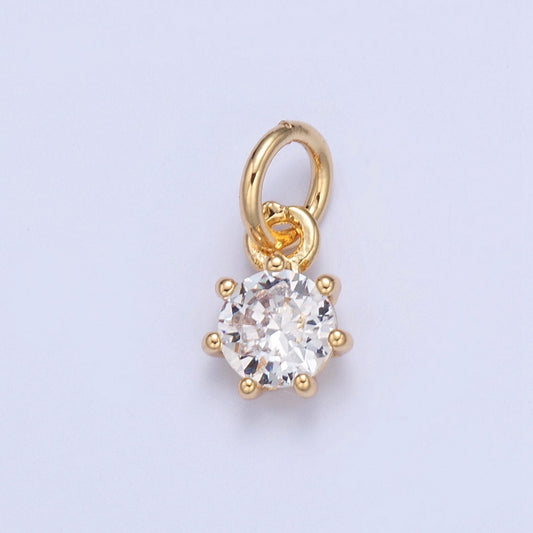 24K Tiny Round Cubic Zirconia Pendant Add on Charm Dainty Crystal Cz Stone for Necklace Bracelet Supply | X-107