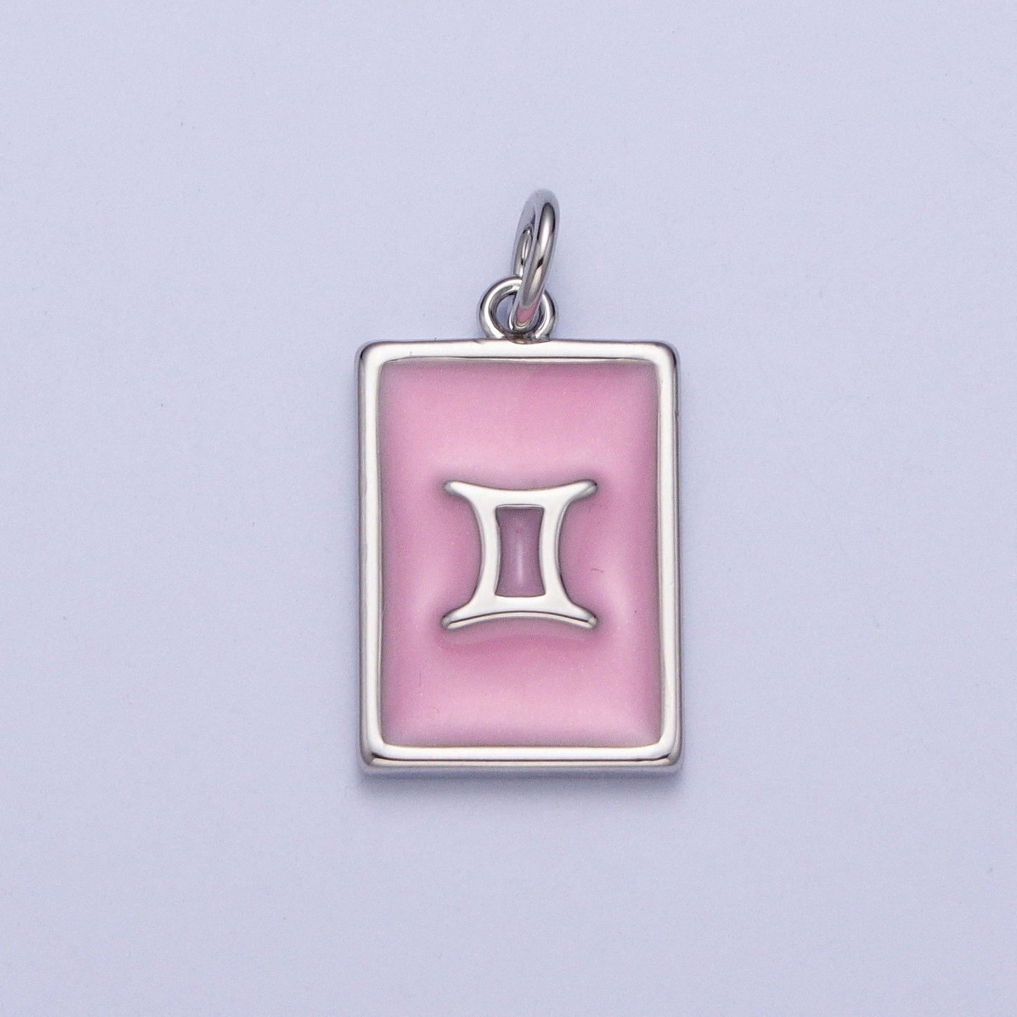 Silver Rectangular Baby Pink Enamel Zodiac Charms White Gold-Filled Astrological Zodiac Signs, Birthday, Horoscope Pendants | A1475-A1480
