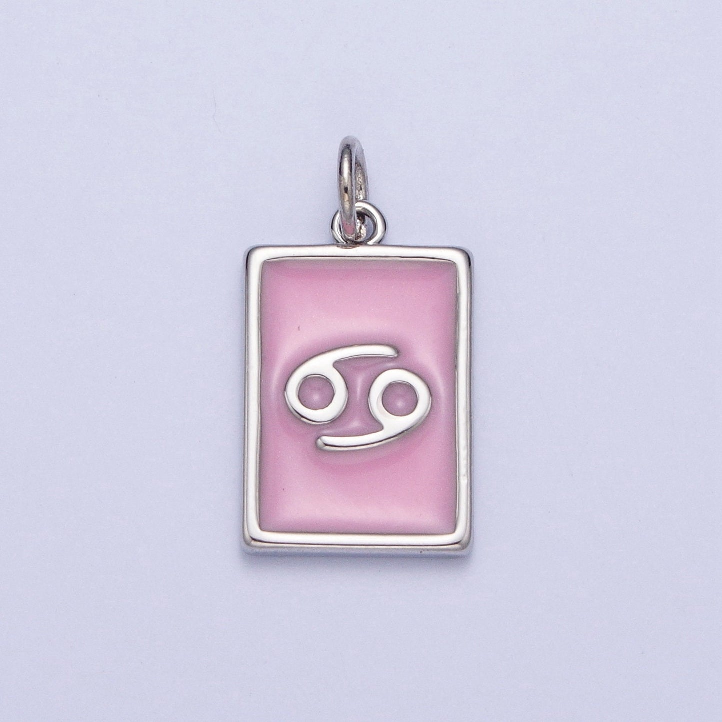 Silver Rectangular Baby Pink Enamel Zodiac Charms White Gold-Filled Astrological Zodiac Signs, Birthday, Horoscope Pendants | A1475-A1480
