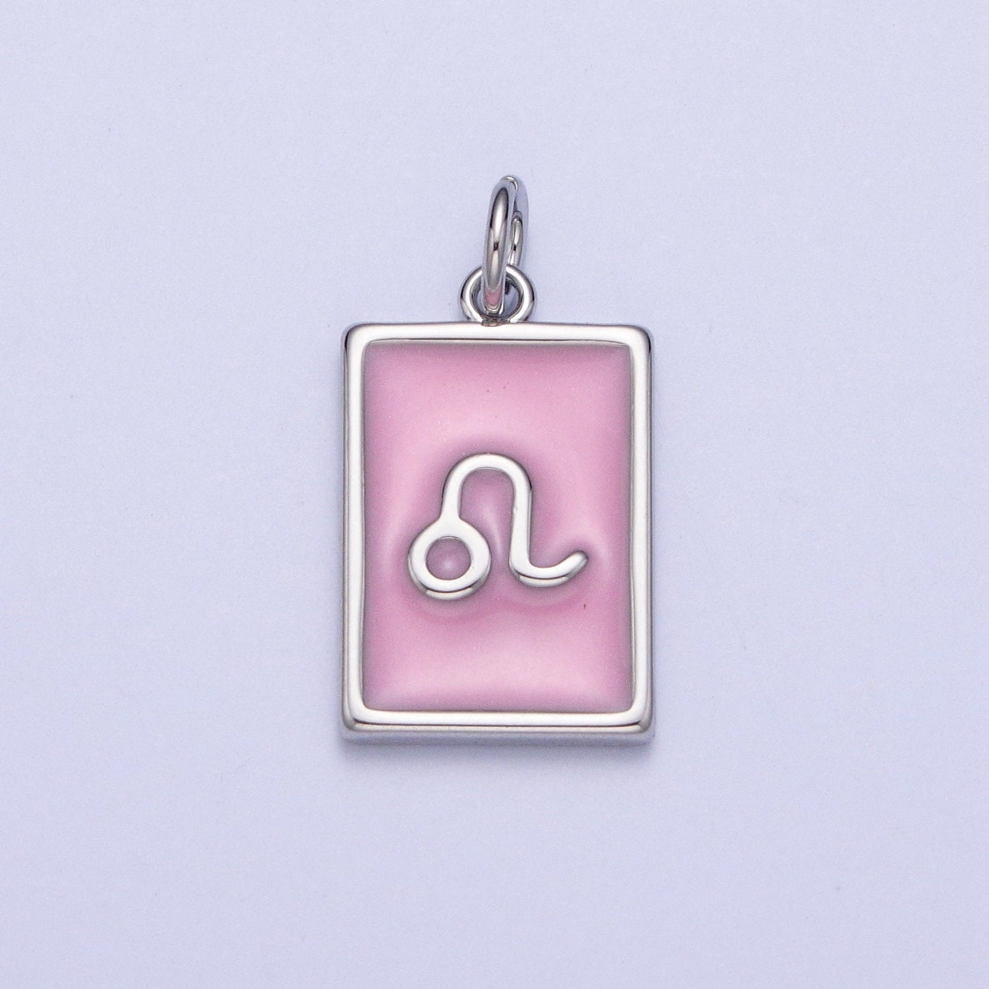 Silver Rectangular Baby Pink Enamel Zodiac Charms White Gold-Filled Astrological Zodiac Signs, Birthday, Horoscope Pendants | A1475-A1480