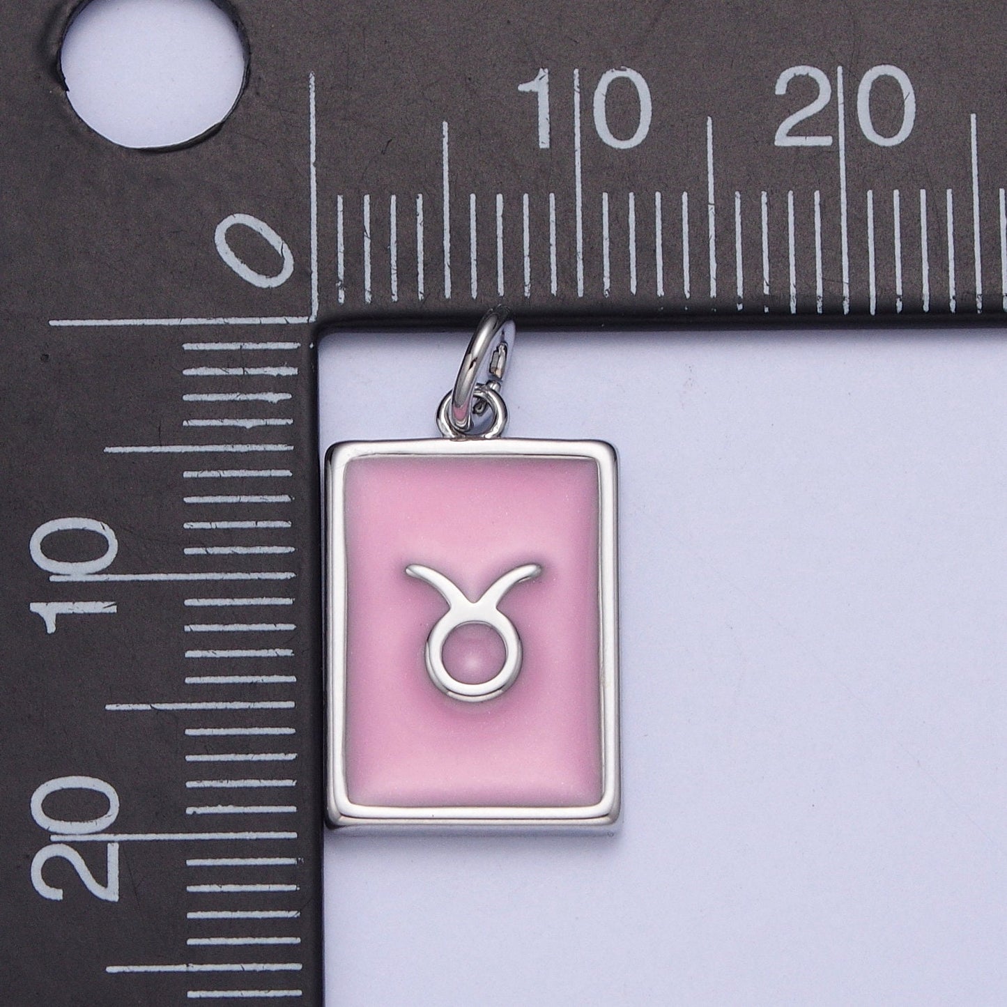 Silver Rectangular Baby Pink Enamel Zodiac Charms White Gold-Filled Astrological Zodiac Signs, Birthday, Horoscope Pendants | A1475-A1480