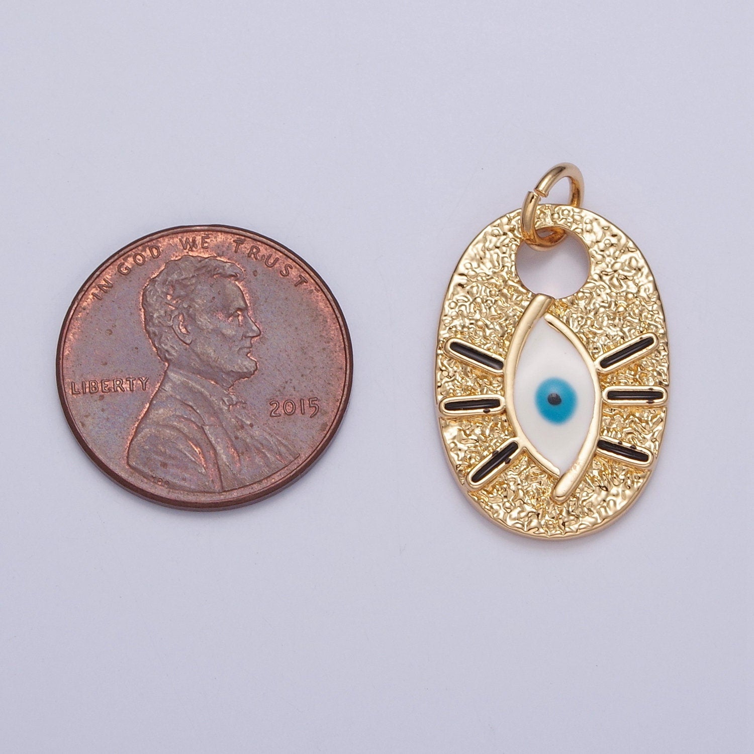 24k Gold Plated Enamel Evil Eye Charm, Oval Eye Black Eyelashes Pendant Amulet for necklace bracelet supply | X-124