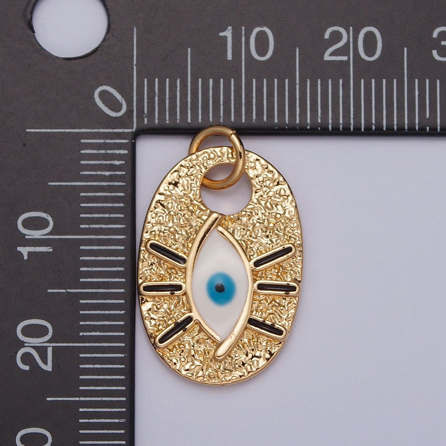 24k Gold Plated Enamel Evil Eye Charm, Oval Eye Black Eyelashes Pendant Amulet for necklace bracelet supply | X-124